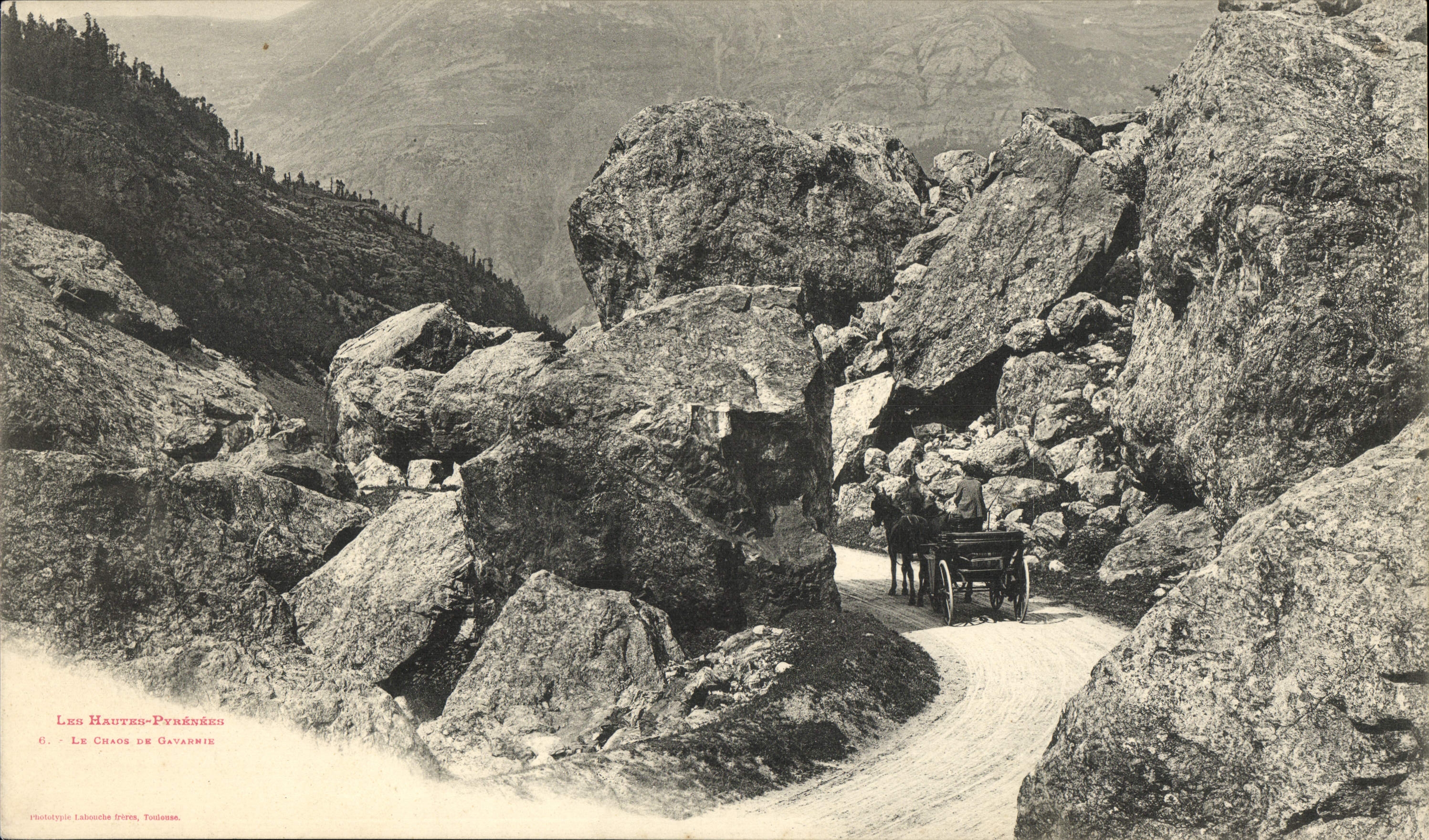 POSTAL de la VENDIMIA de gran tamaño el caos del birlocho 25 * 15 cm del caballo de Gavarnie