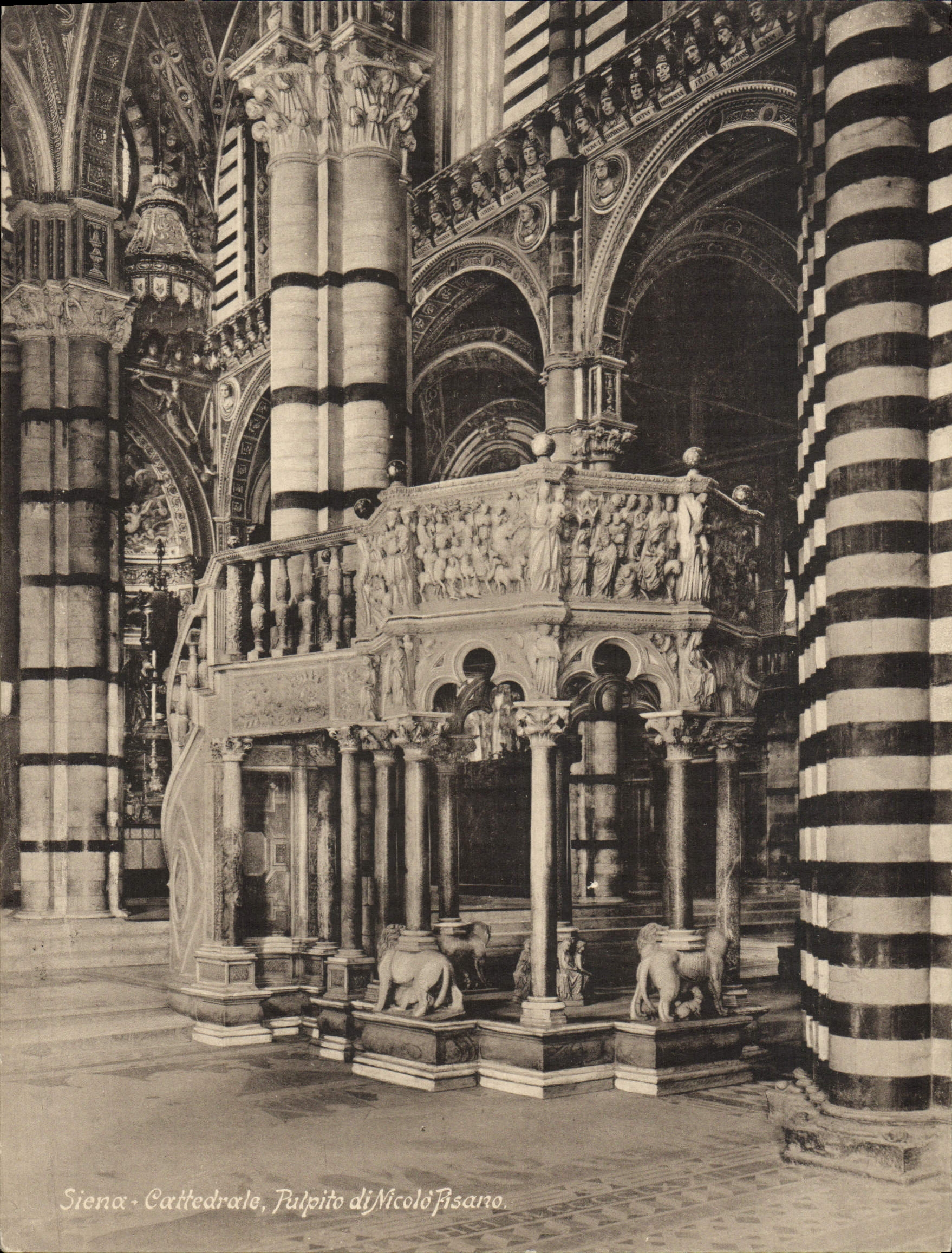 POSTAL Siena de gran tamaño Cattedrale Pulpito di Nicolo Pisano 15 * 20 cm de la VENDIMIA