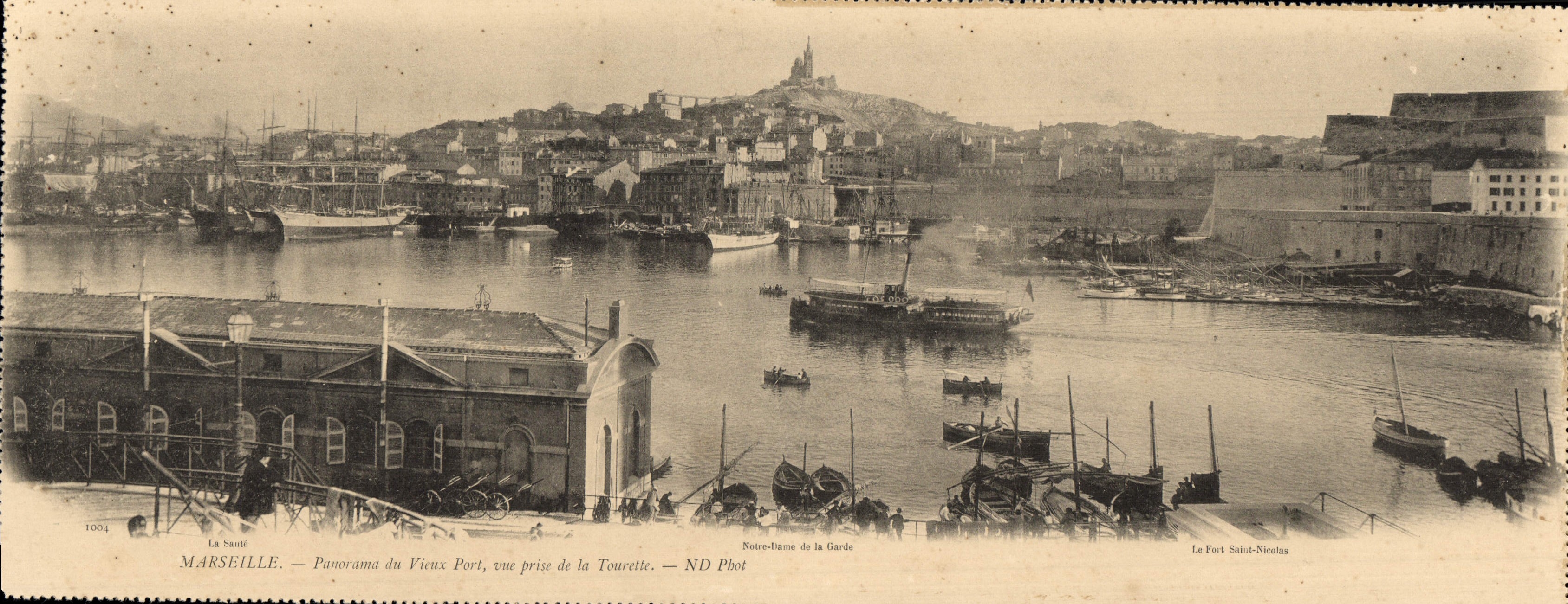 El panorama de gran tamaño de Marsella de la POSTAL de la VENDIMIA del puerto viejo vista de tiene barcos 28 * 11 cm de Tourette