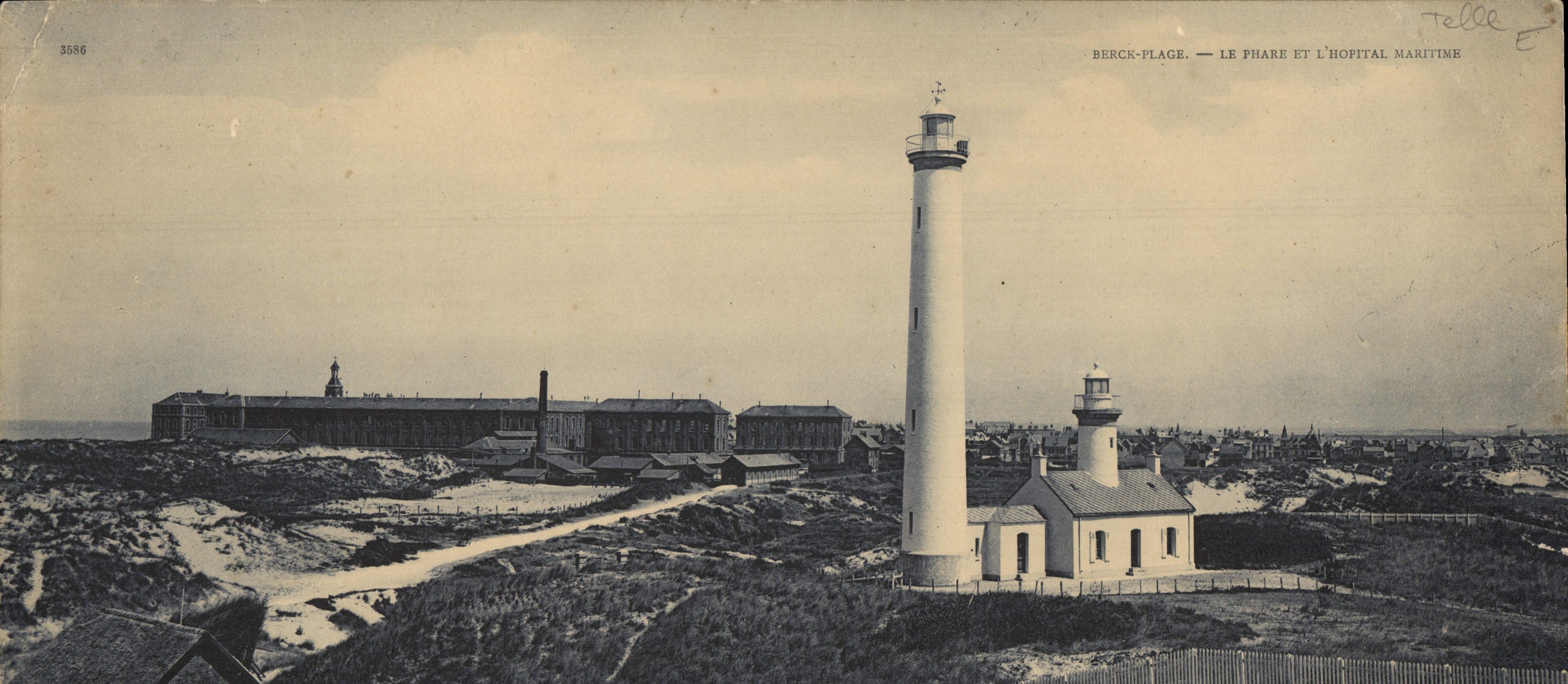 Playa de gran tamaño de Berck de la POSTAL de la VENDIMIA la linterna y el hospital marítimo 28 * 14 cm