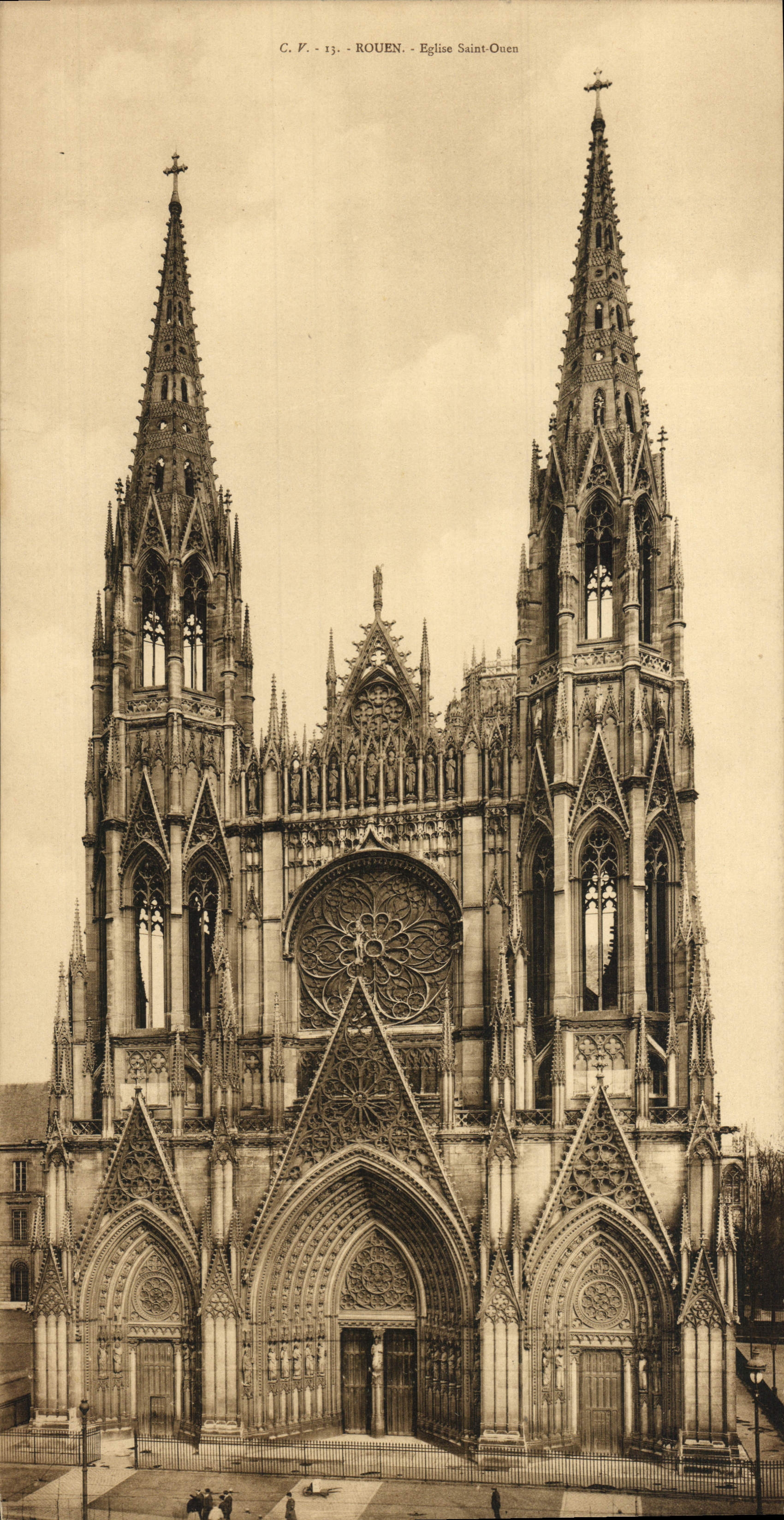 St de gran tamaño Ouen 14 * 28 cm de la iglesia de Ruán de la POSTAL de la VENDIMIA