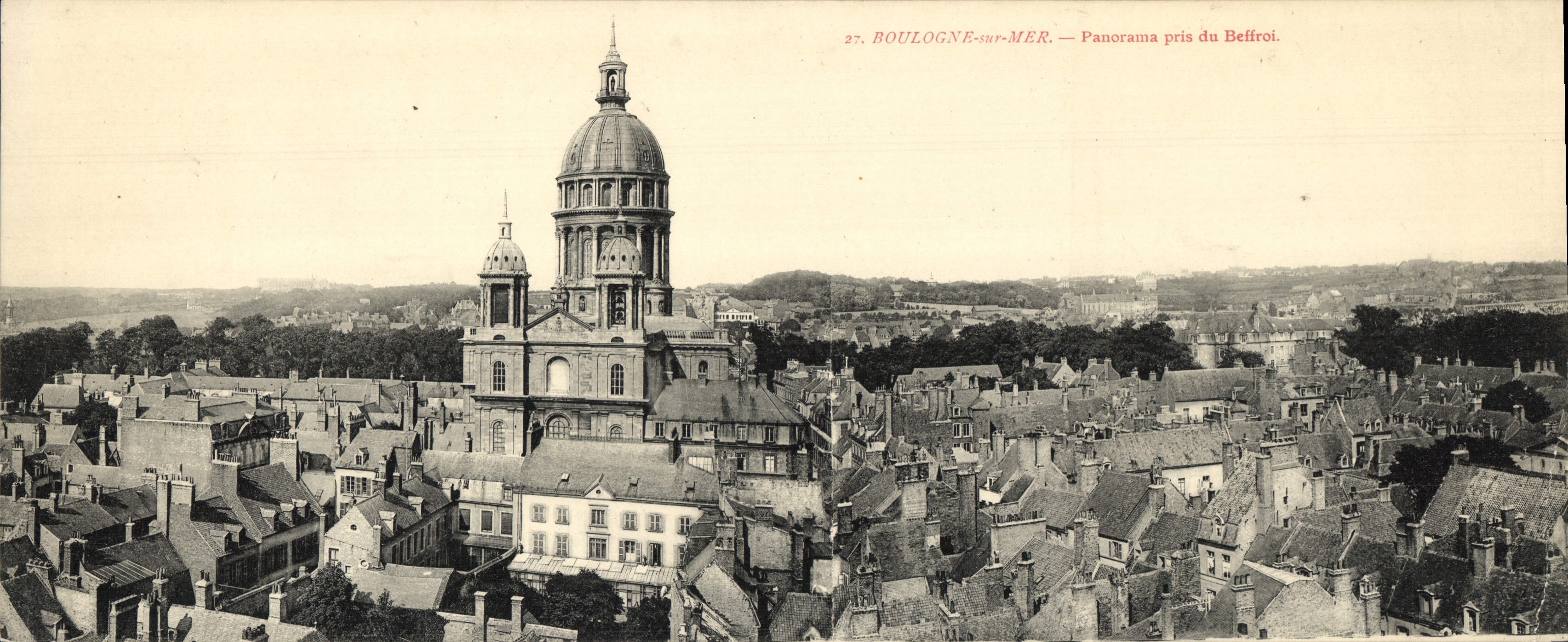 POSTAL Boulogne de la VENDIMIA de gran tamaño en el panorama del mar tomado del campanario de una iglesia 29 * el 11.5cm