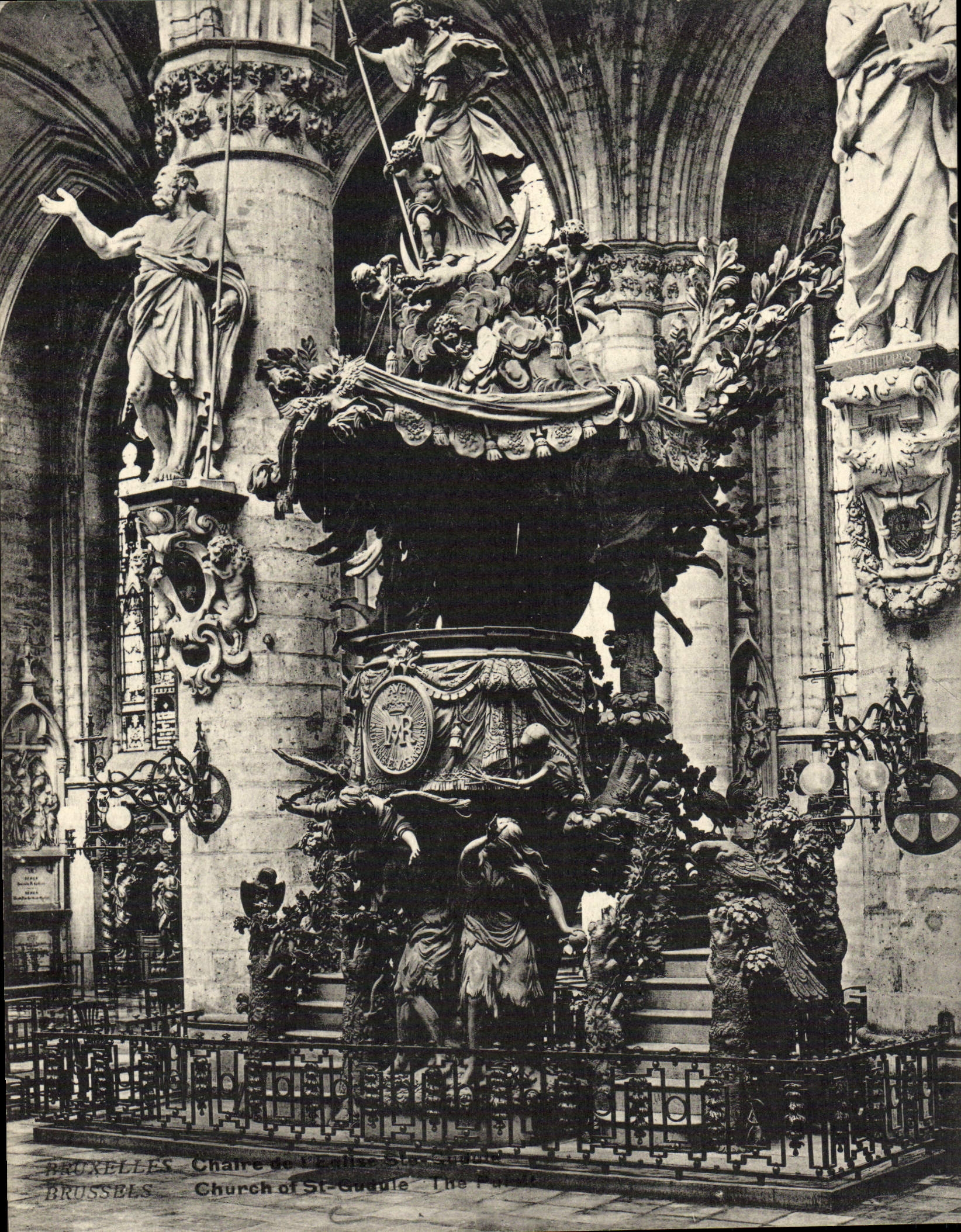 Púlpito de gran tamaño de Bruselas de la POSTAL de la VENDIMIA de la iglesia co. Gudulia 18 * 14 cm