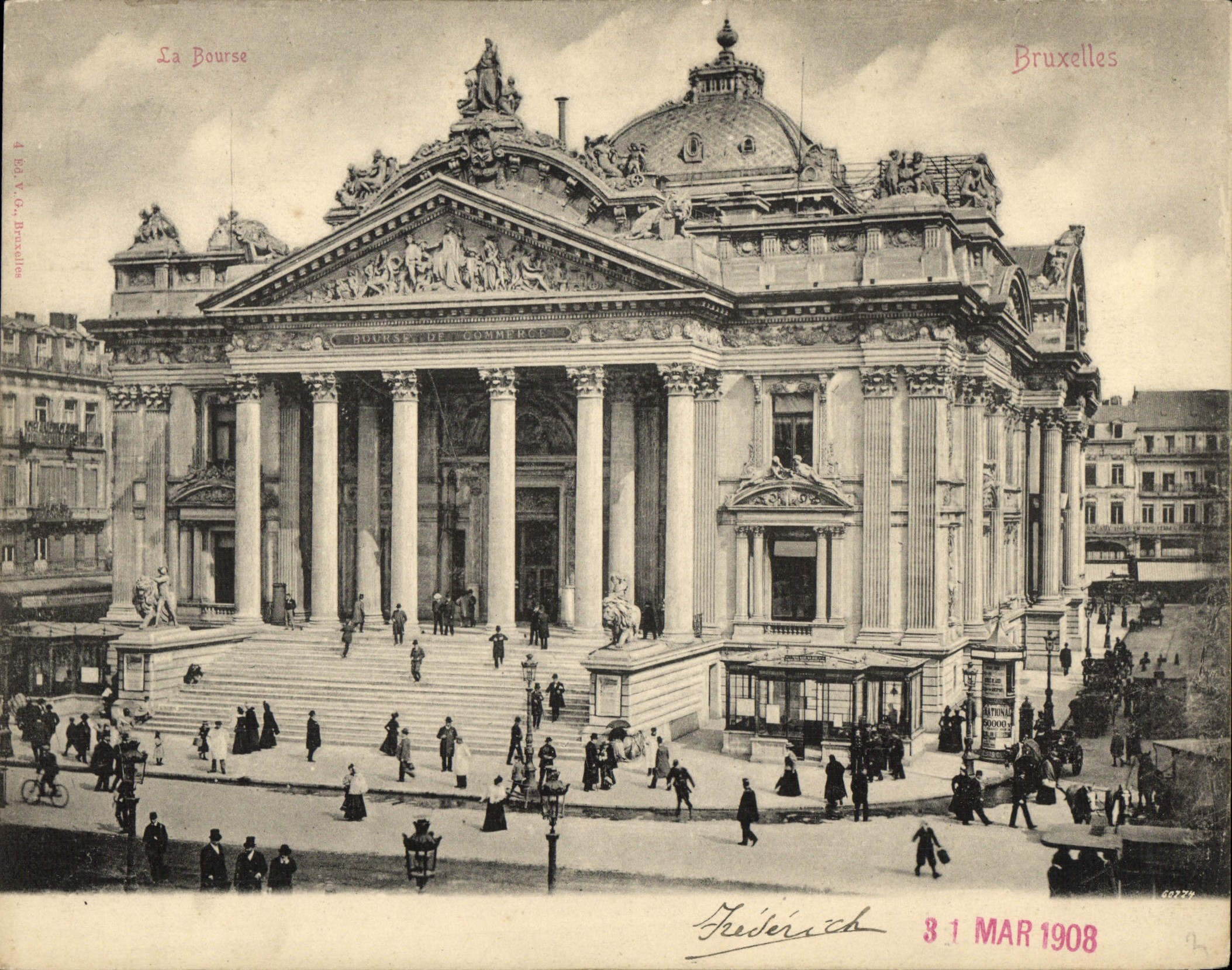 POSTAL de la VENDIMIA de gran tamaño la bolsa de acción de Bruselas 18 * 14 cm