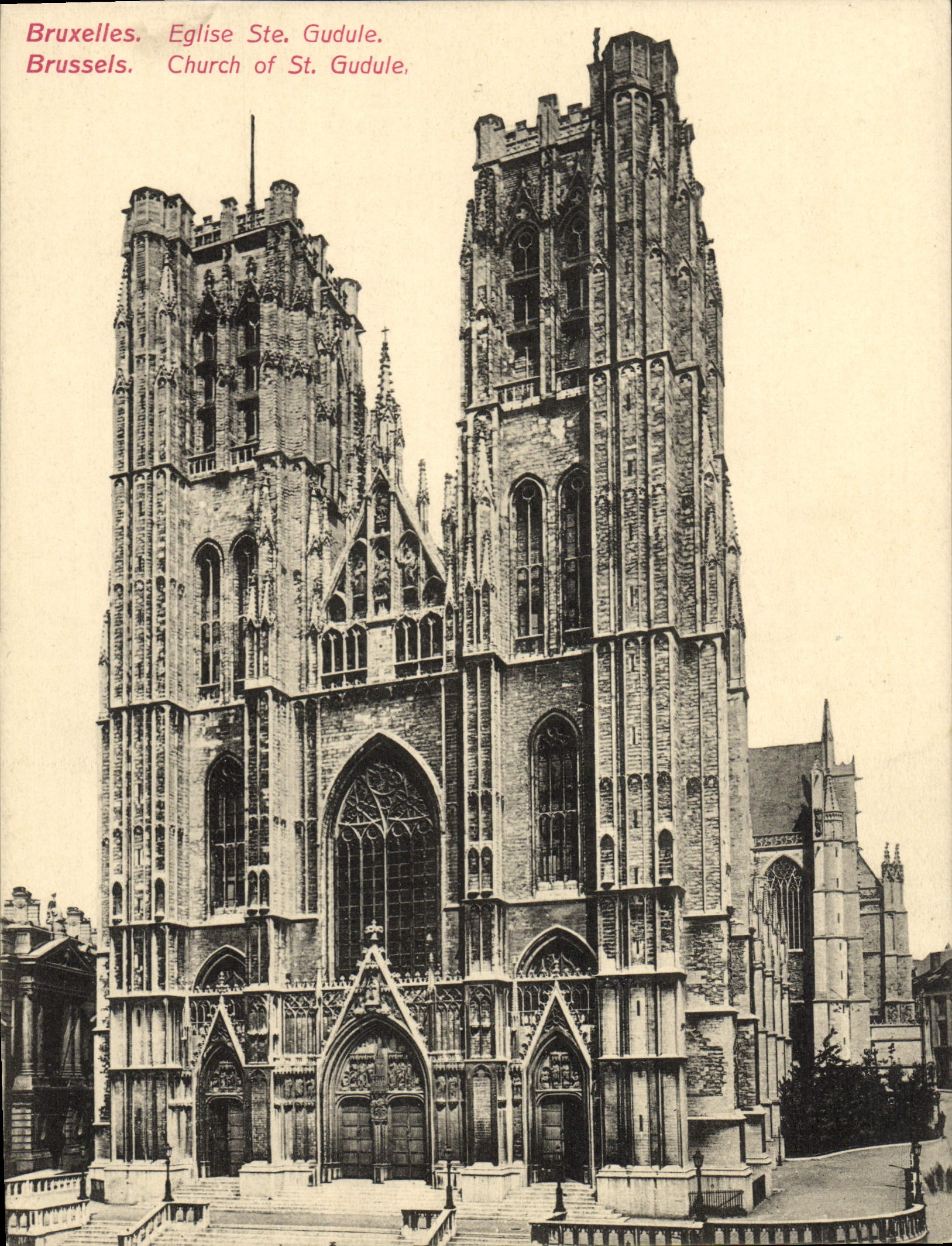Iglesia de gran tamaño co de Bruselas de la POSTAL de la VENDIMIA. Gudulia 18 * 14 cm