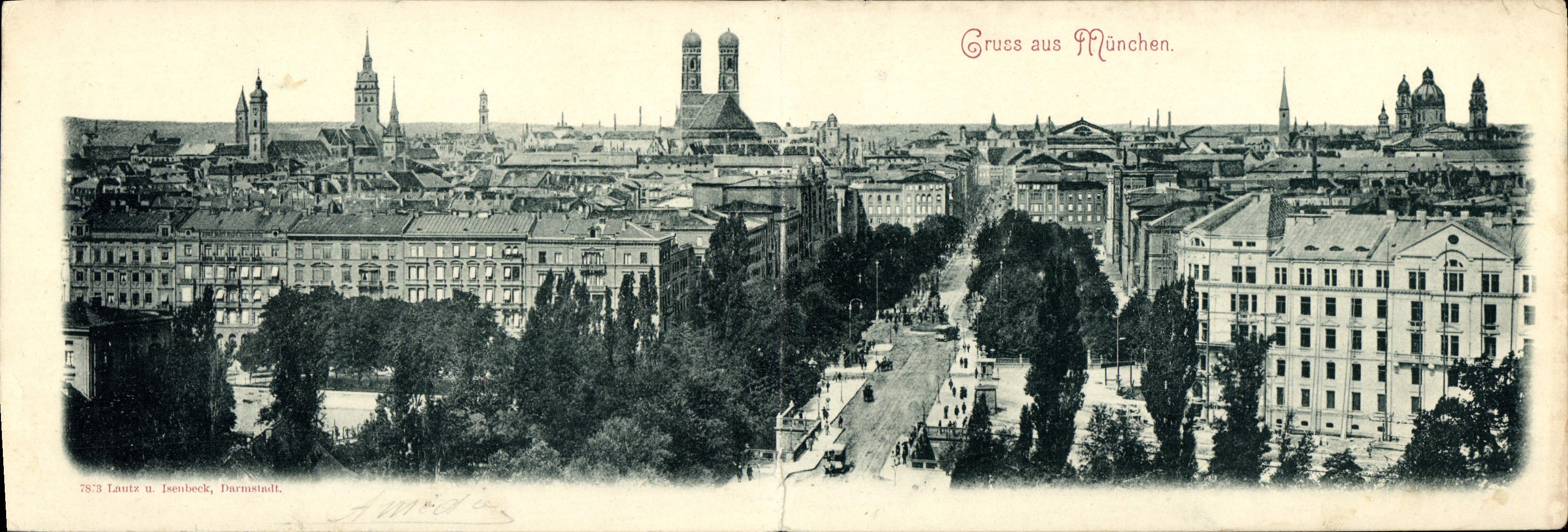 POSTAL Gruss de gran tamaño Aus Munchen 28 * los 9.5cm de la VENDIMIA