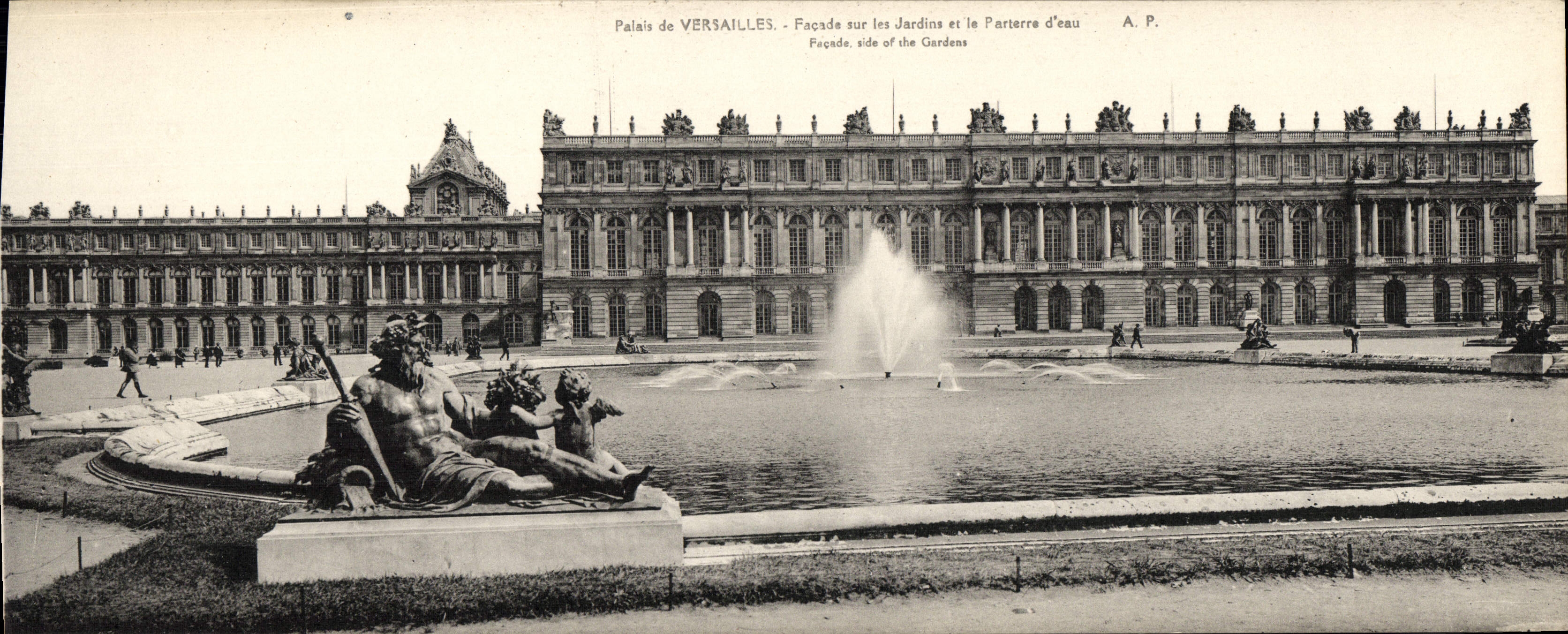 Paladar de gran tamaño de la POSTAL de la VENDIMIA de las bases de Versalles en los jardines y el piso del agua 28 * 11 cm