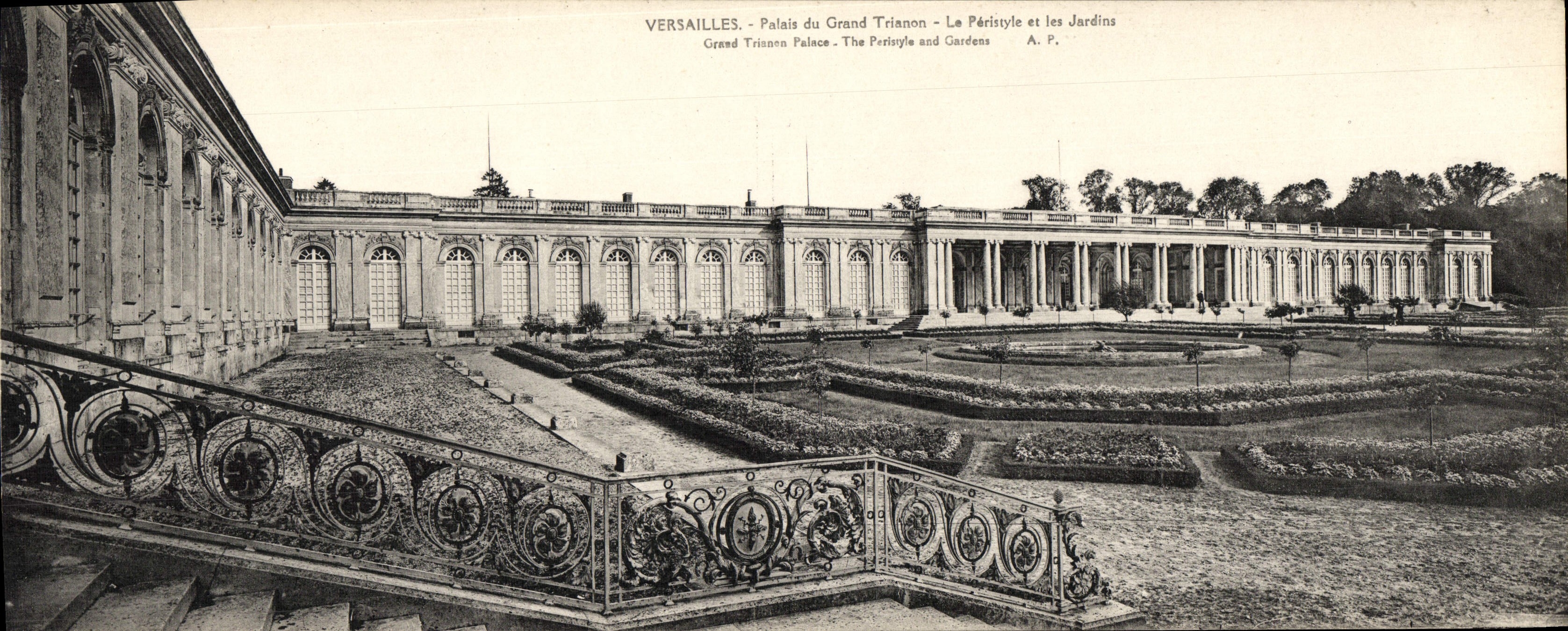 Paladar de gran tamaño de Versalles de la POSTAL de la VENDIMIA de Trianon grande el peristyle y los jardines 28 * 11 cm
