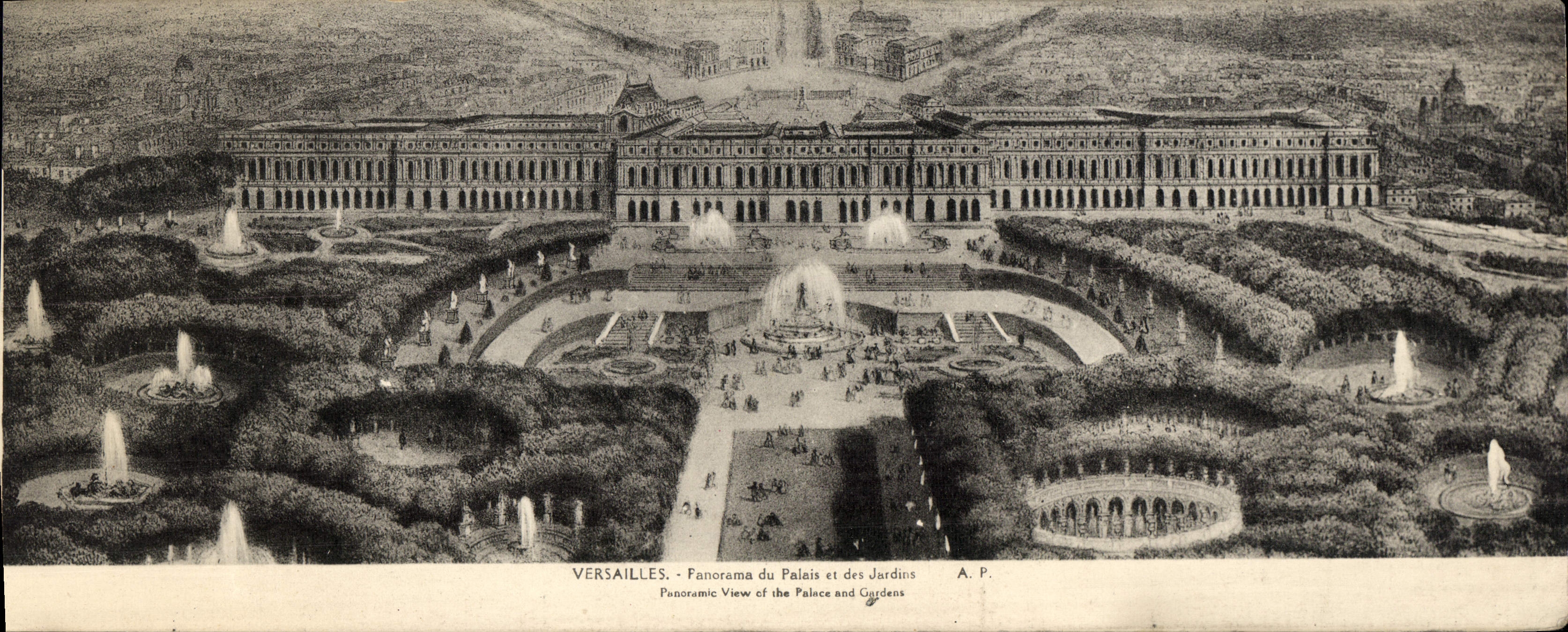 Fuente de gran tamaño de Versalles de la POSTAL de la VENDIMIA del paladar de los jardines 28 * 11 cm