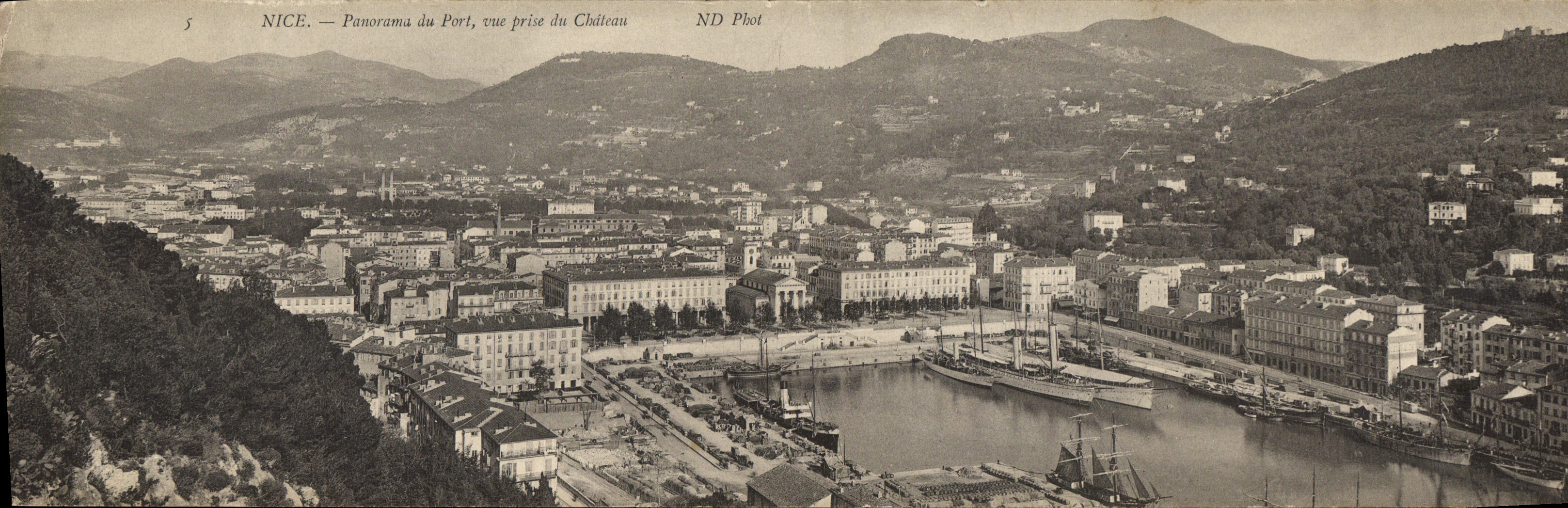Panorama de gran tamaño de la POSTAL de la VENDIMIA Niza del puerto vista de Chalion 28 * 9 cm