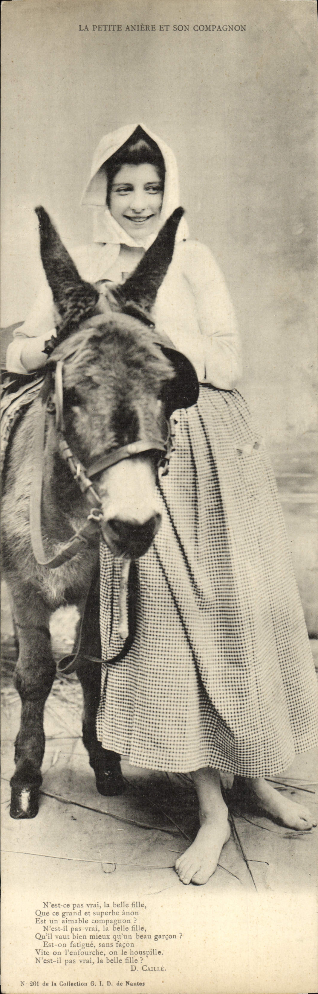 Pequeño de gran tamaño de la POSTAL de la VENDIMIA el aniere y su mula 28 * 9 cm del asno del compañero