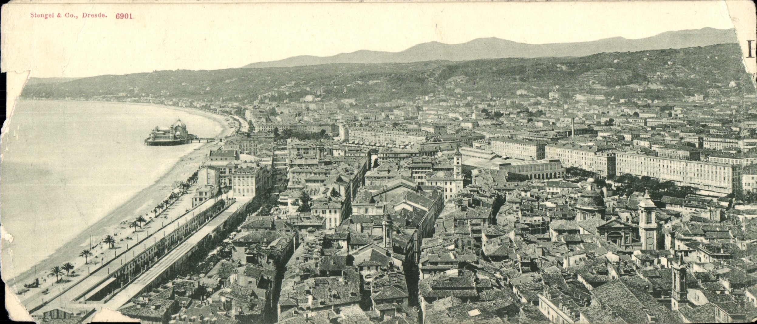 Opinión de gran tamaño de la POSTAL de la VENDIMIA Niza tomada del castillo 42 * 9 cm