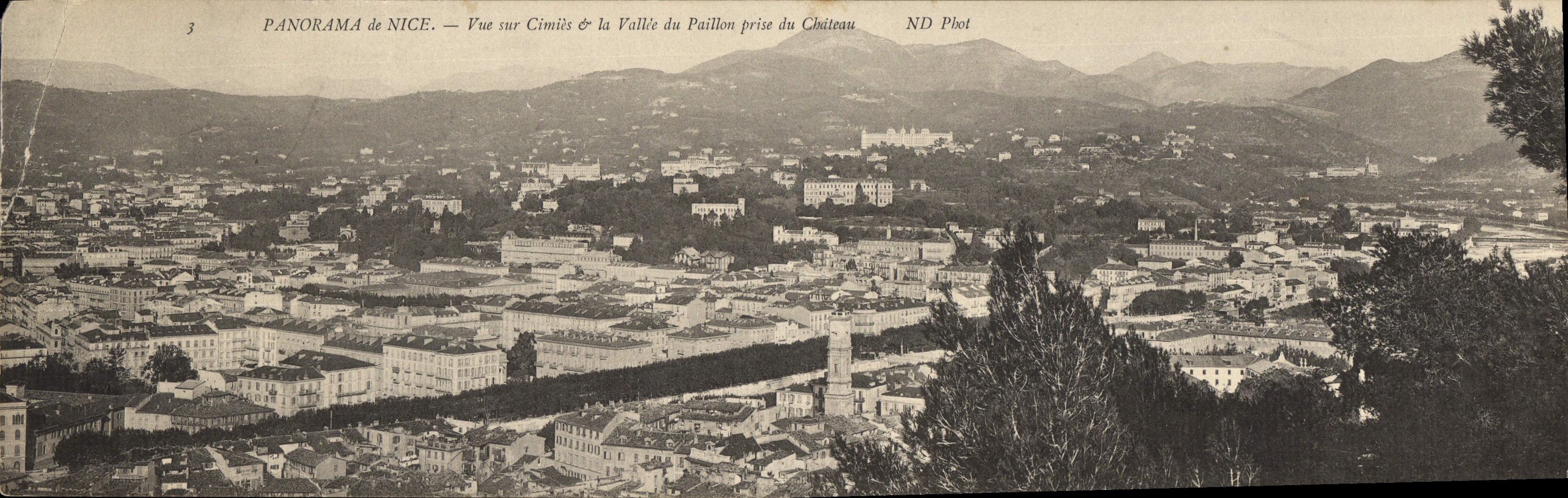 El panorama de gran tamaño de la POSTAL de la VENDIMIA de Niza considerada en Cimies y el valle DA Prise del castillo 28 * 11 cm