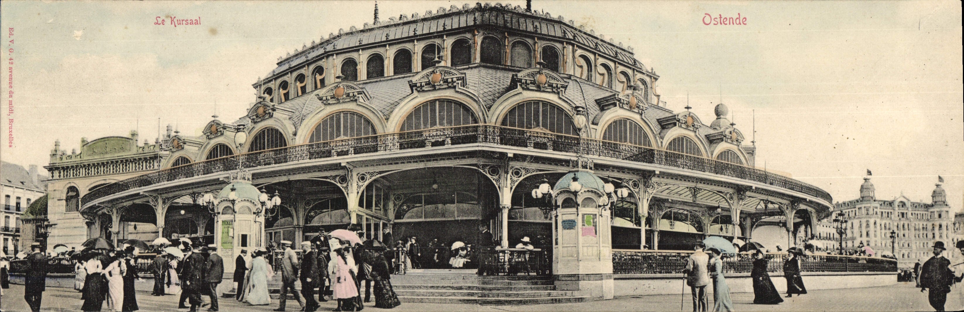 POSTAL Ostende Kursaal de gran tamaño 28 * 11 cm de la VENDIMIA
