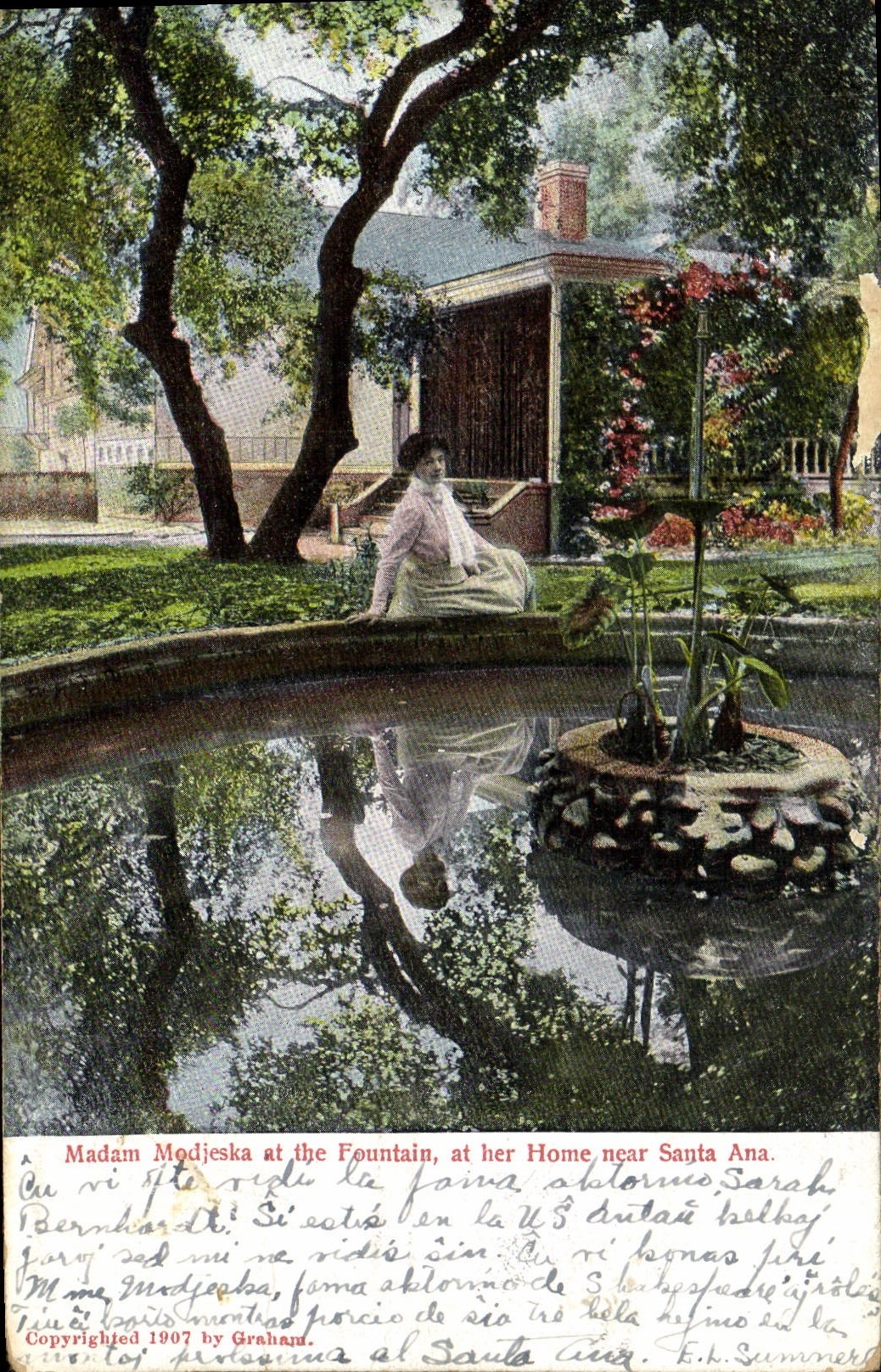 CPA Madam Modjeska At The Fountain At Her House Near Santa Ana