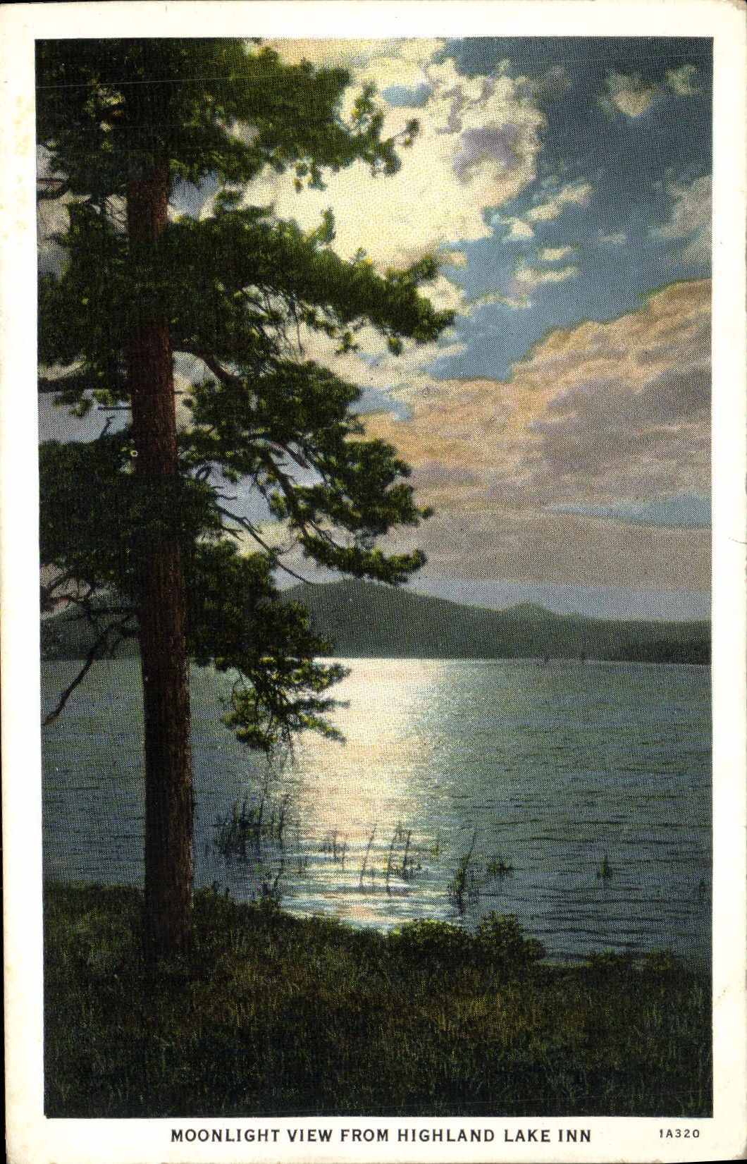 VINTAGE POSTCARD Moonlight View From Highland Lake Inn