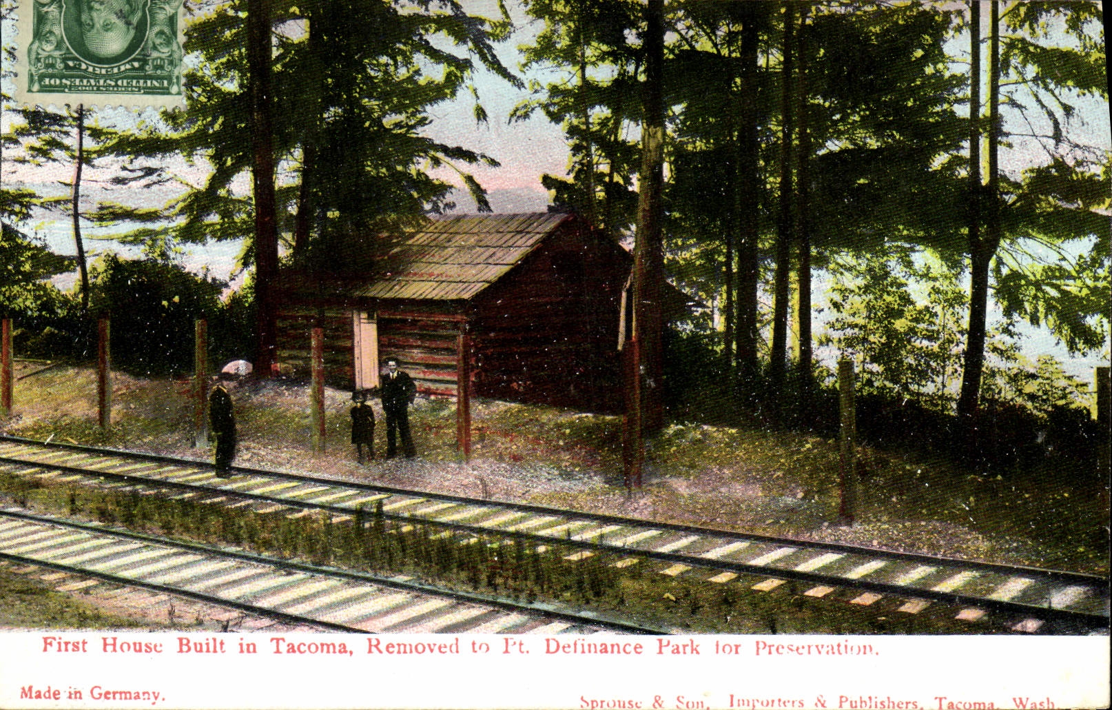VINTAGE POSTCARD First Built House In Tacoma Removed To Pt Definance Park for Safeguarding