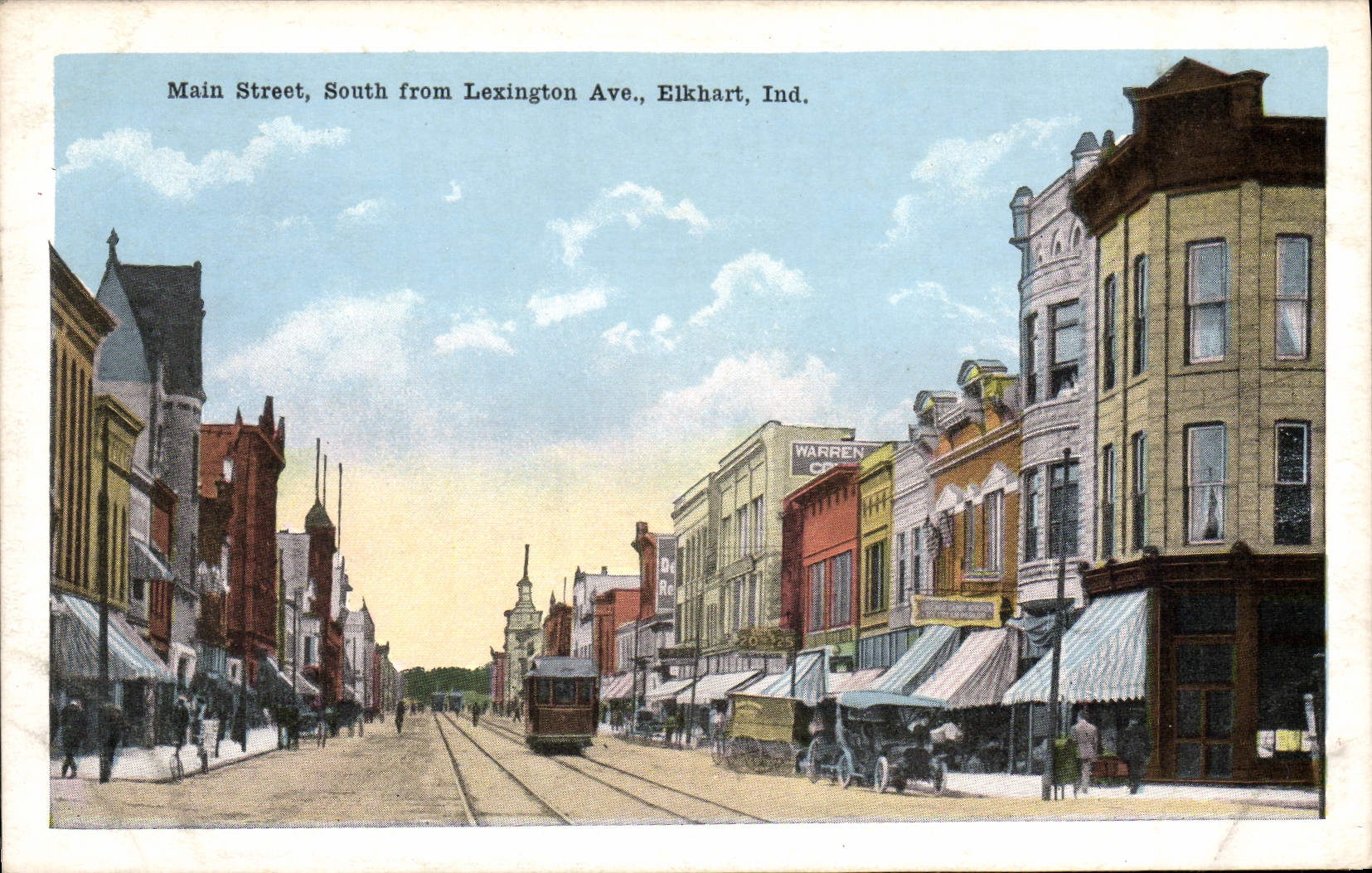 VINTAGE POSTCARD Hand Street South From Lexington Ave Elkhart Ind