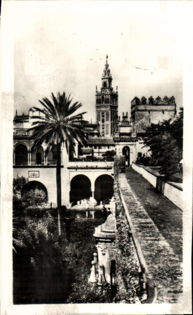 POSTAL MODERNA Sevilla Giralda Desde Los Reales Alcazares Giralda en fecha el Alcazar real