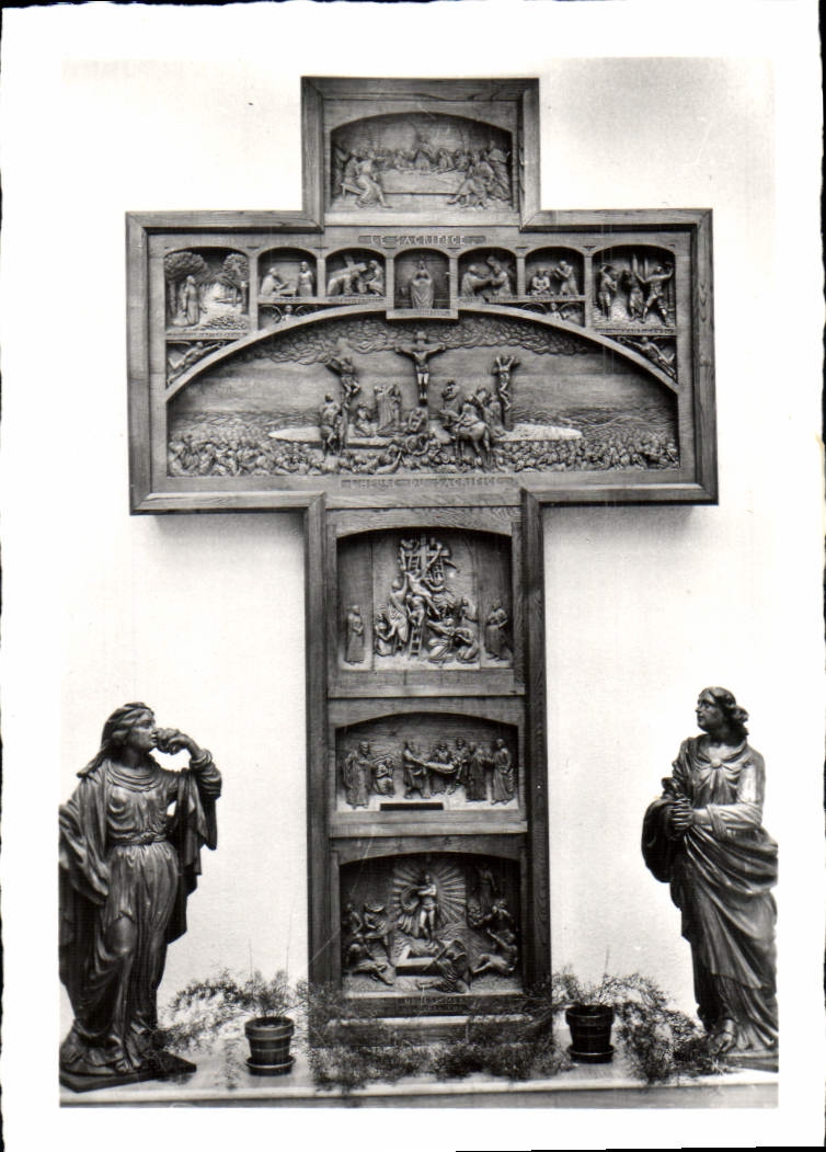 MODERN CARD Wood Carve Cancale Exposition Quemerais Abbot the cross of the sacrifice