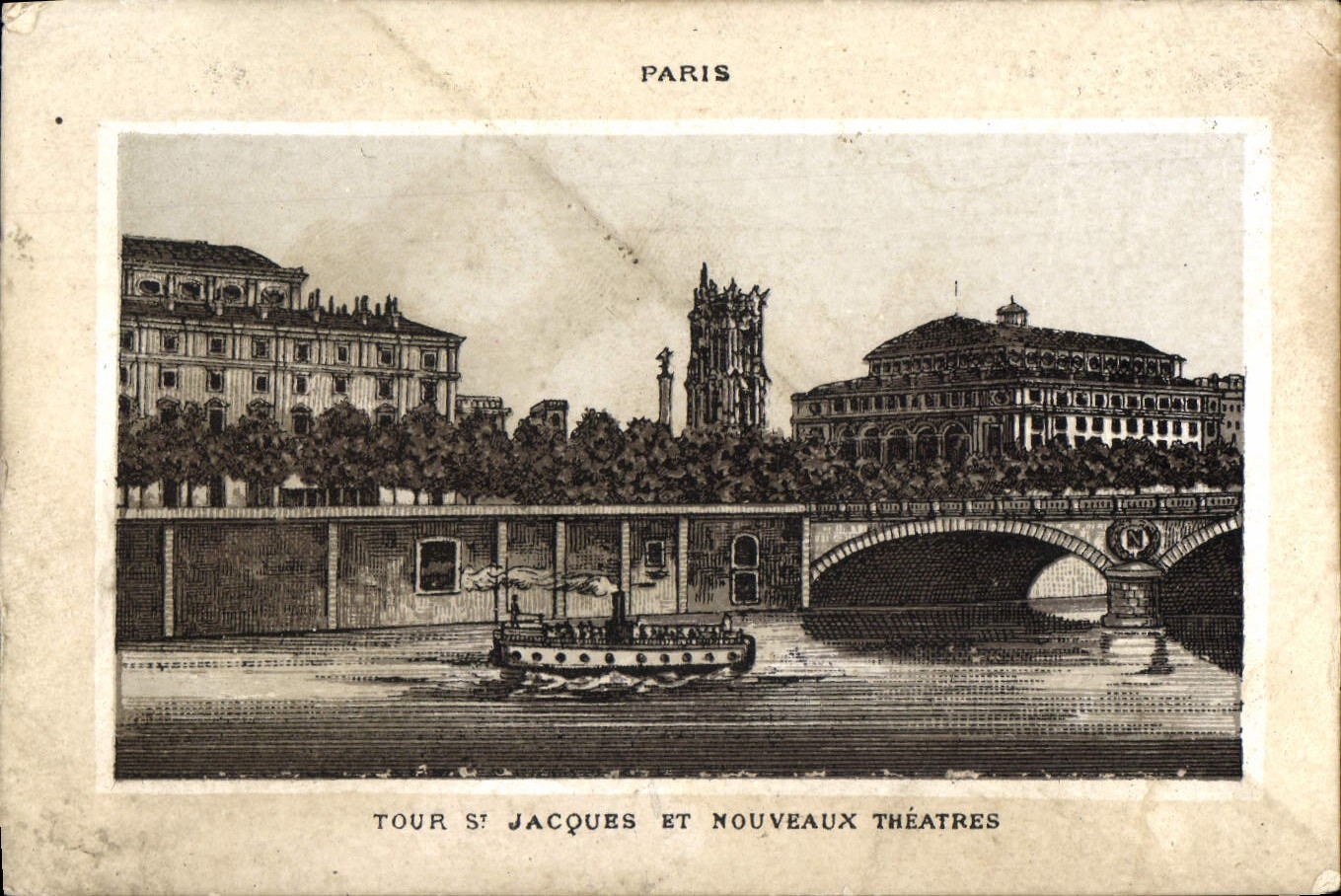 Chromo Paris Tour Jacques Nouveaux Theatres Manufacture de corset Thieusselin Rue de la Grosse Horloge Roune