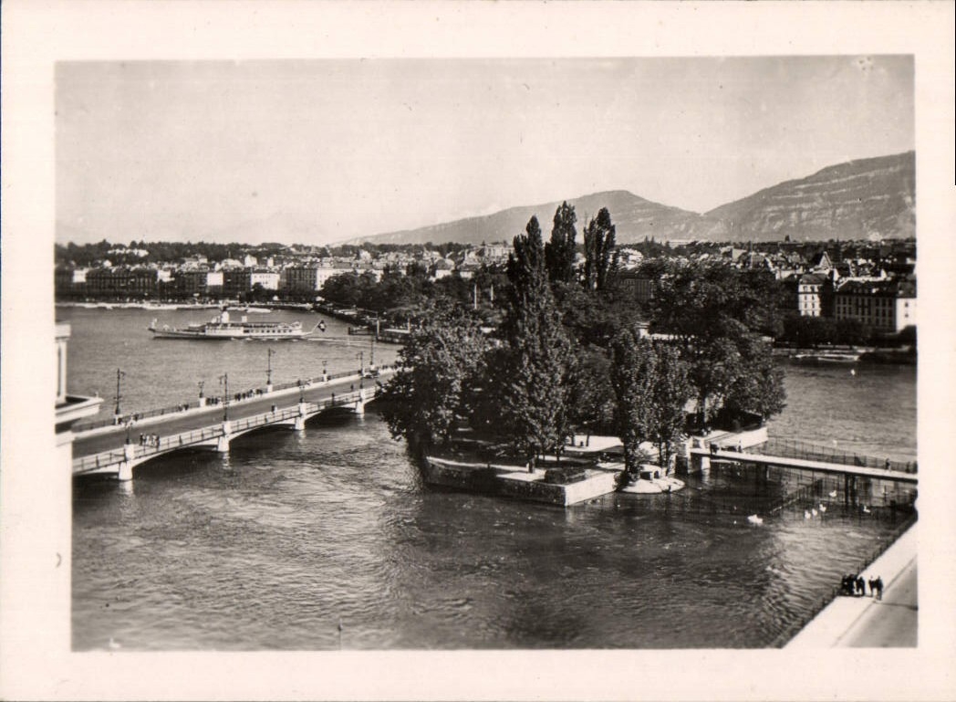 MODERN CARD Geneva the Island Rousseau and the Bridge