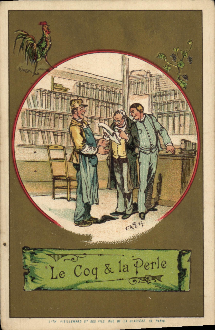 Chromo Le coq et la perle La Fontaine