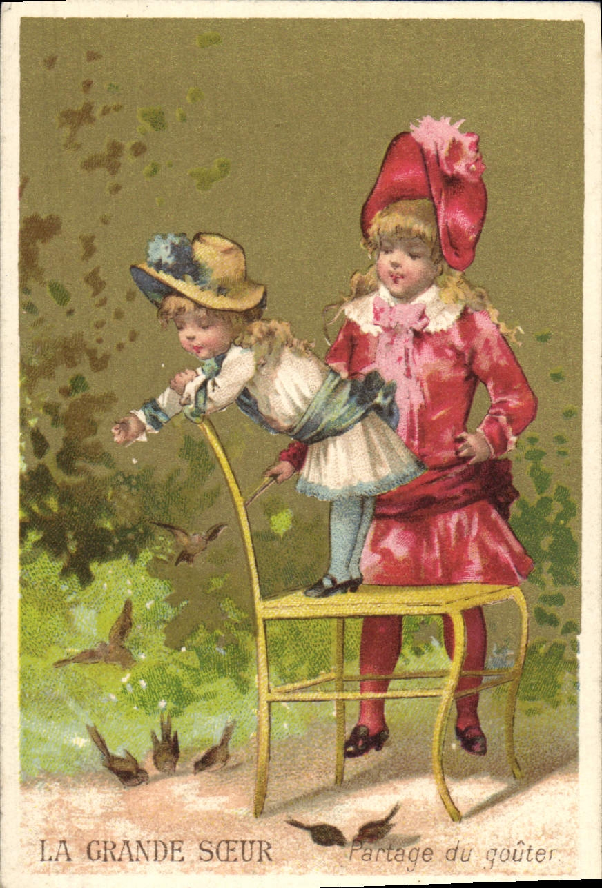 Chromo La grande soeur Pygmalion Bd Sebastopol Rue de Rivoli Rue St Denis Paris Partage du gouter Enfants