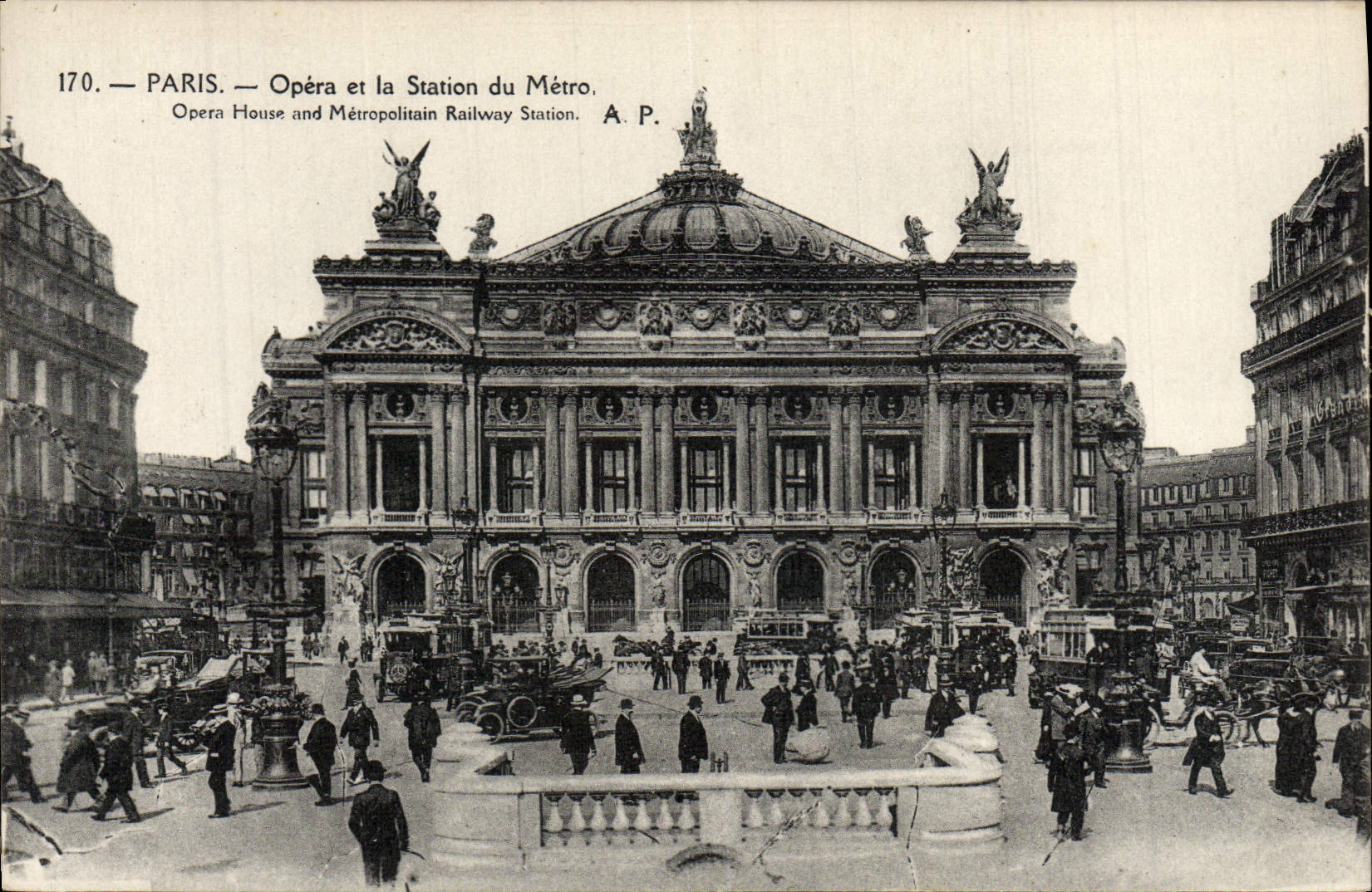 VINTAGE POSTCARD Paris the Opera and the Station of the Subway