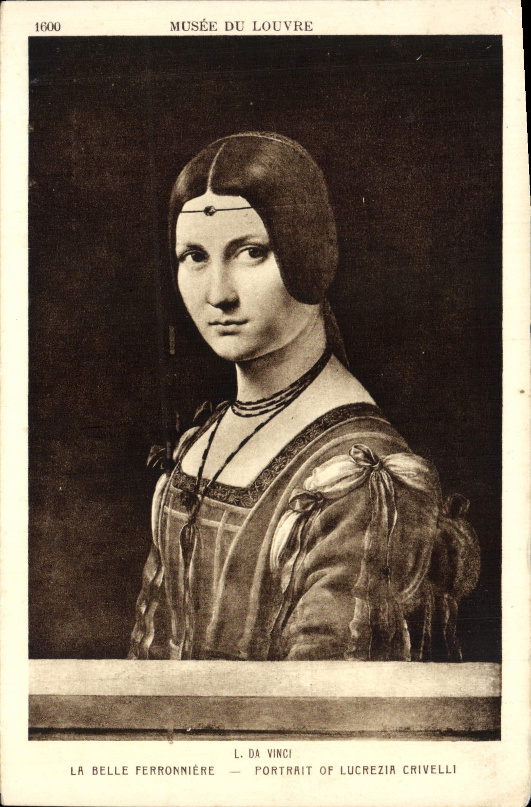 VINTAGE POSTCARD Museum Of Louvre Beautiful Ferronniere Leonard de Vinci