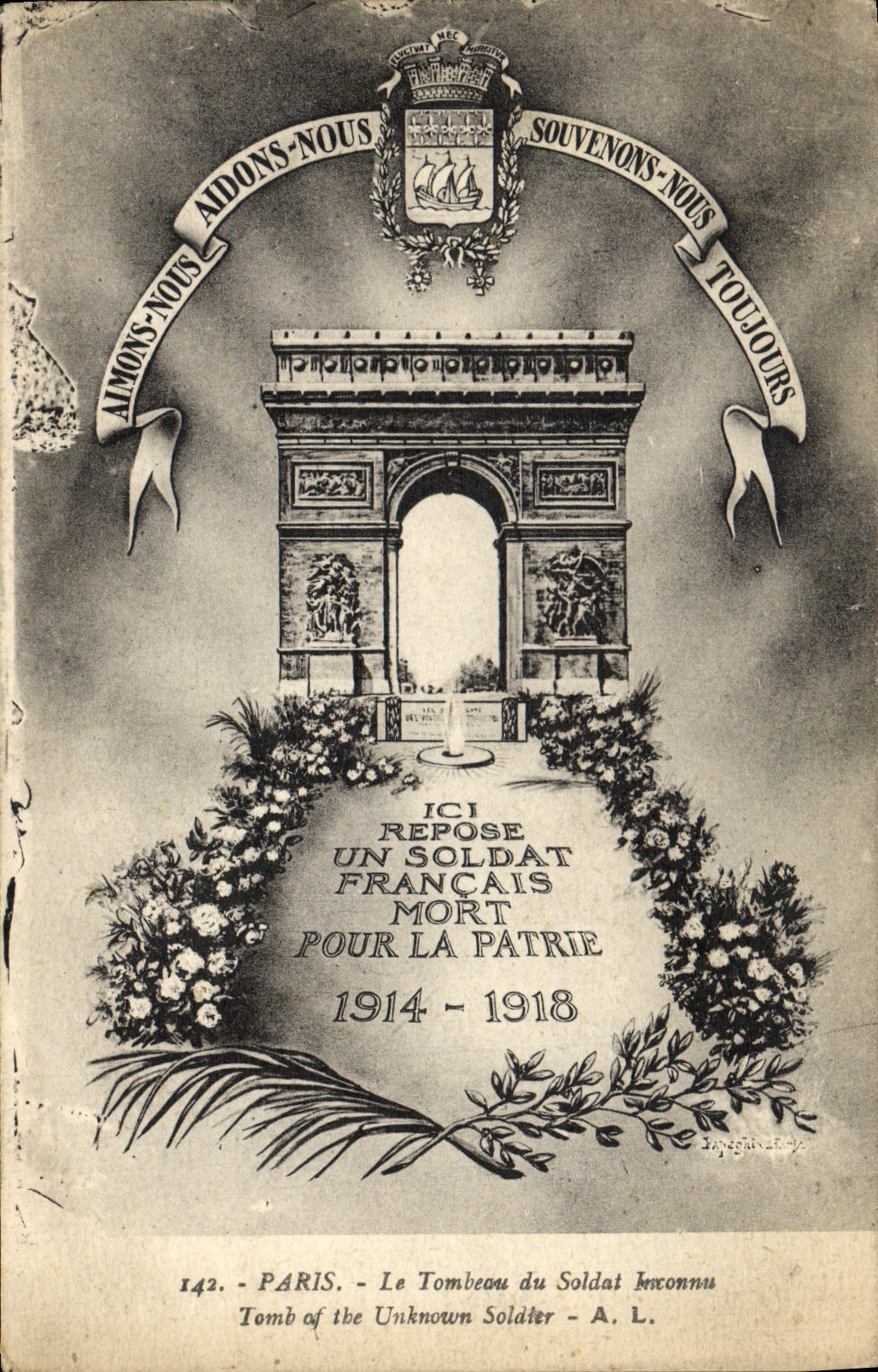 POSTAL París de la VENDIMIA la tumba del soldado