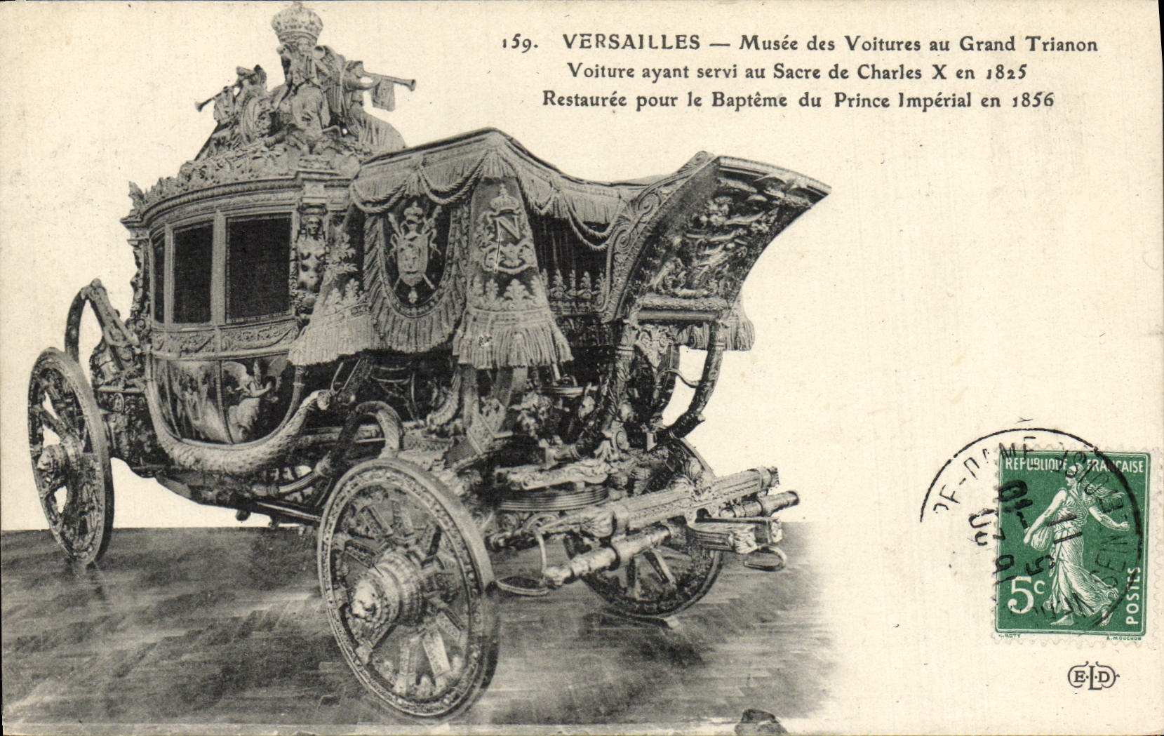 VINTAGE POSTCARD Versailles Musee Of the Cars In Large Trianon Conveys Having been used With the Sacring As Charles X