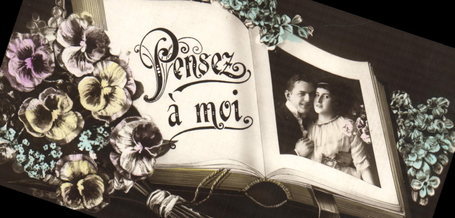 VINTAGE POSTCARD Pensez has to Me Woman Flowers
