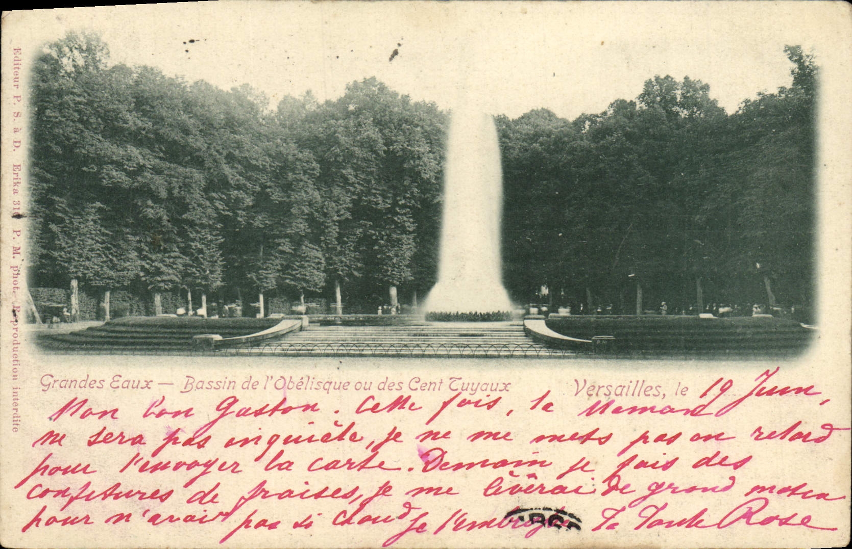 VINTAGE POSTCARD Versailles Large water Basin of the obelisk or the hundred pipes