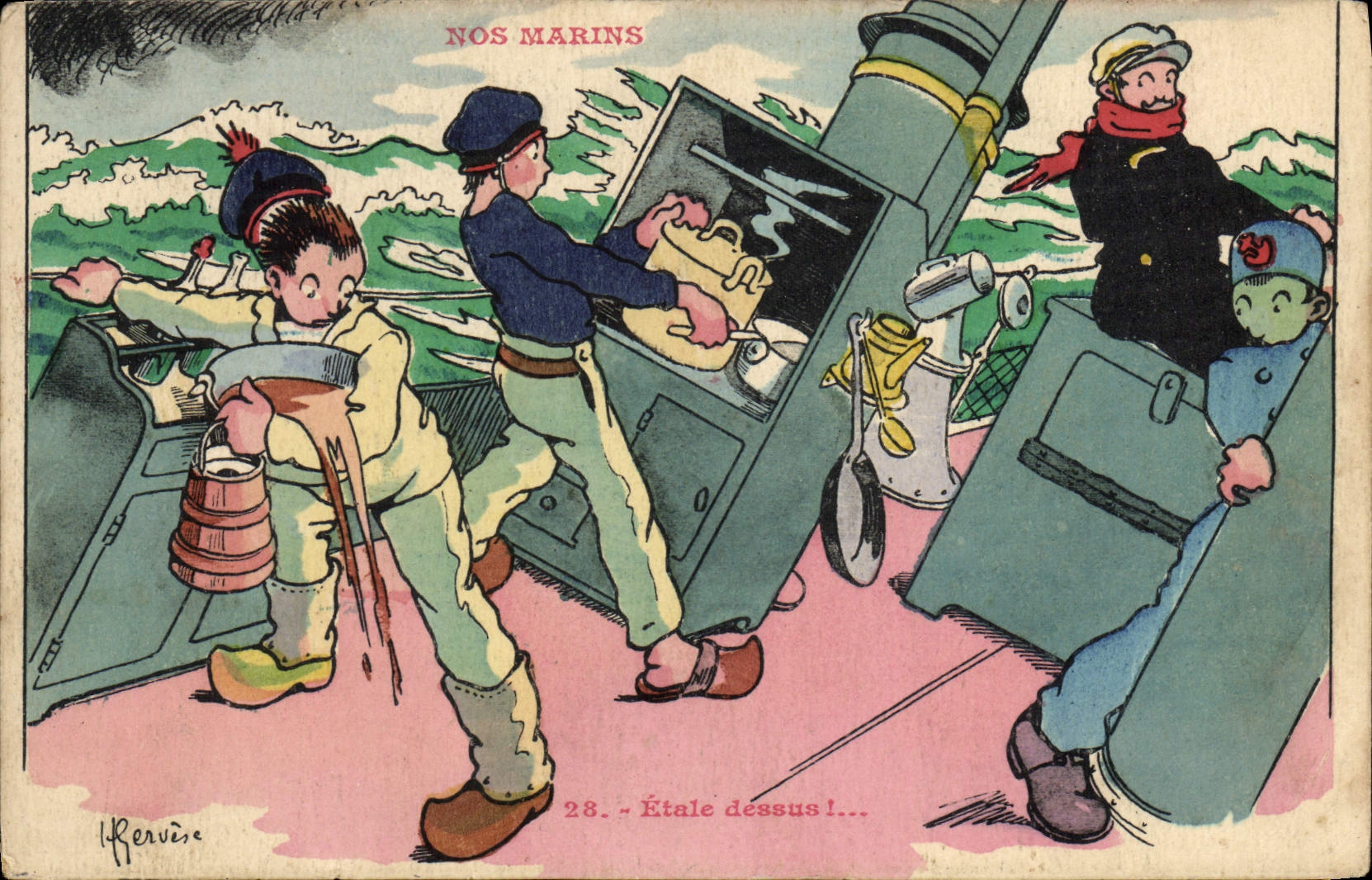 CPA Illustrateur Gervese Nos Marins Etale dessus Bateau