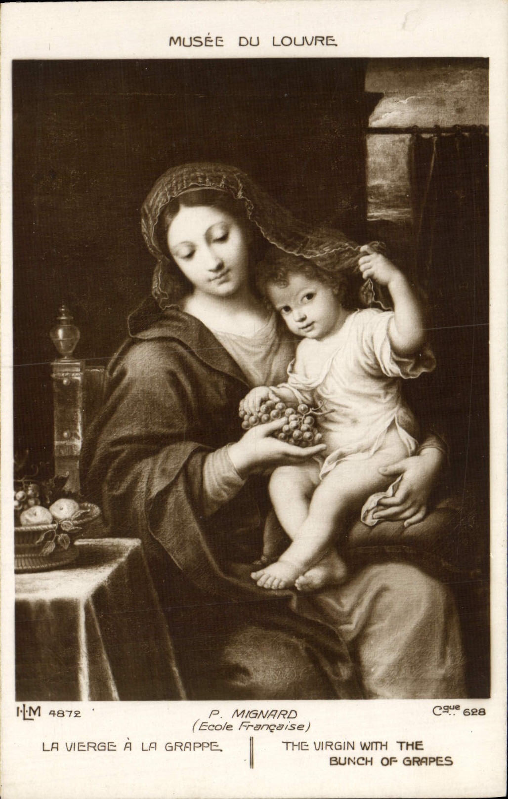 VINTAGE POSTCARD Museum Of Louvre Mignard the virgin with the bunch