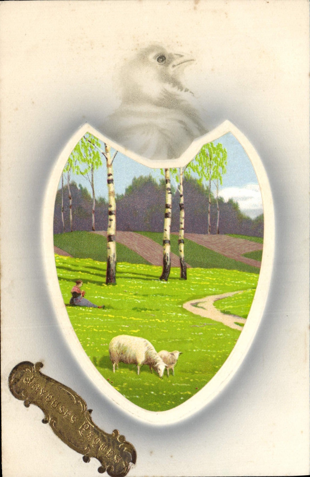 CPA Fantaisie Poussin Agneau 