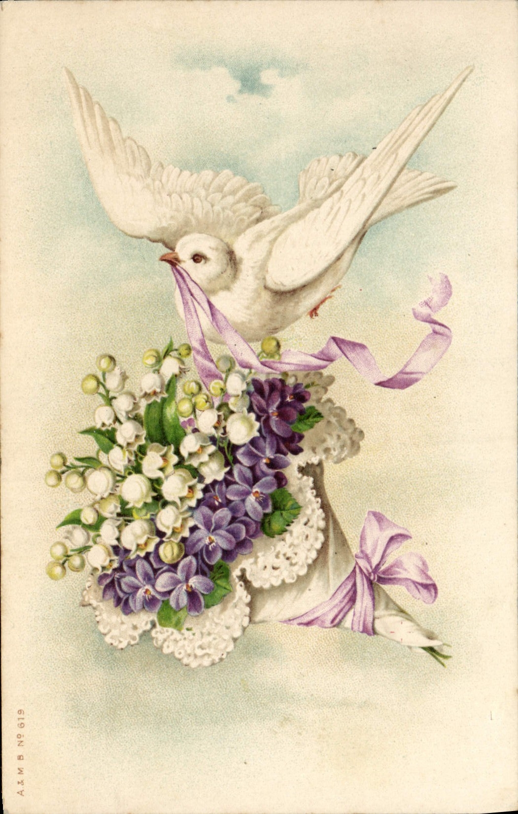 CPA Fantaisie Fleurs Colombe