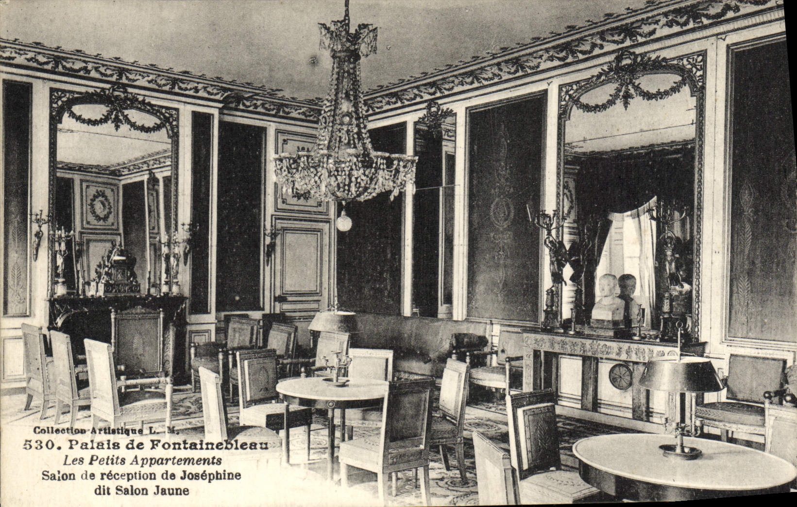 VINTAGE POSTCARD Palais of Fontainebleau the Small Apartments Living room of receotion of Josephine says yellow living room