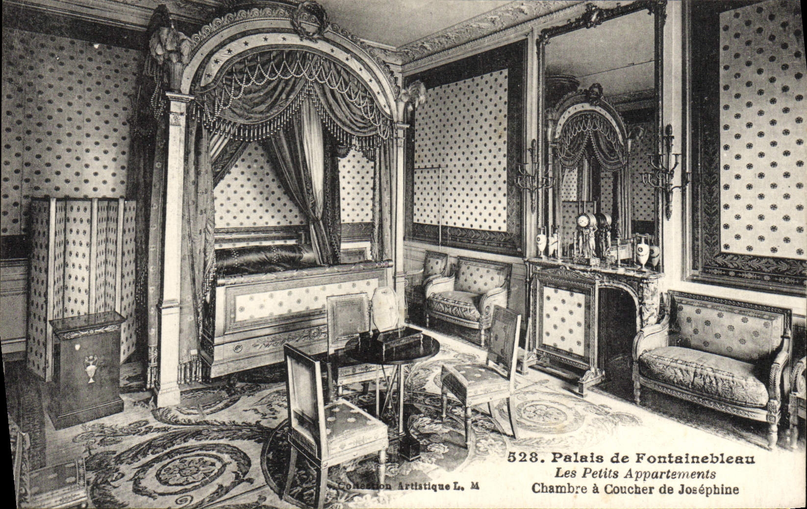 VINTAGE POSTCARD Palais of Fontainebleau the Small Apartments Room has to sleep of Josephine