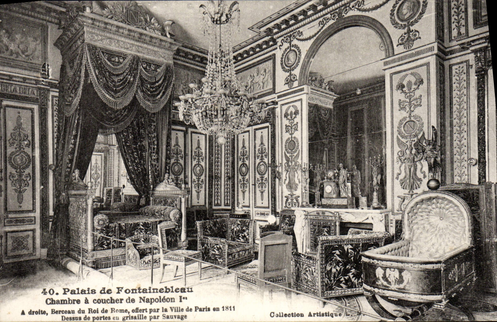 VINTAGE POSTCARD Palais of Fontainebleau the Small Apartments Room has to sleep of Napoleon 1st