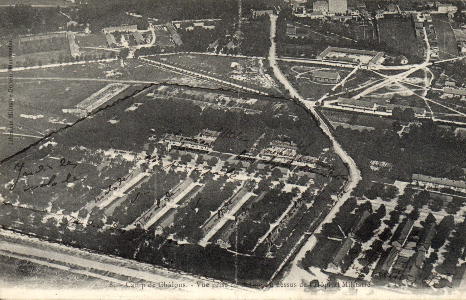 VINTAGE POSTCARD Camp of Trawl-nets Seen from in balloon taken of the top of the Militaria military hospital