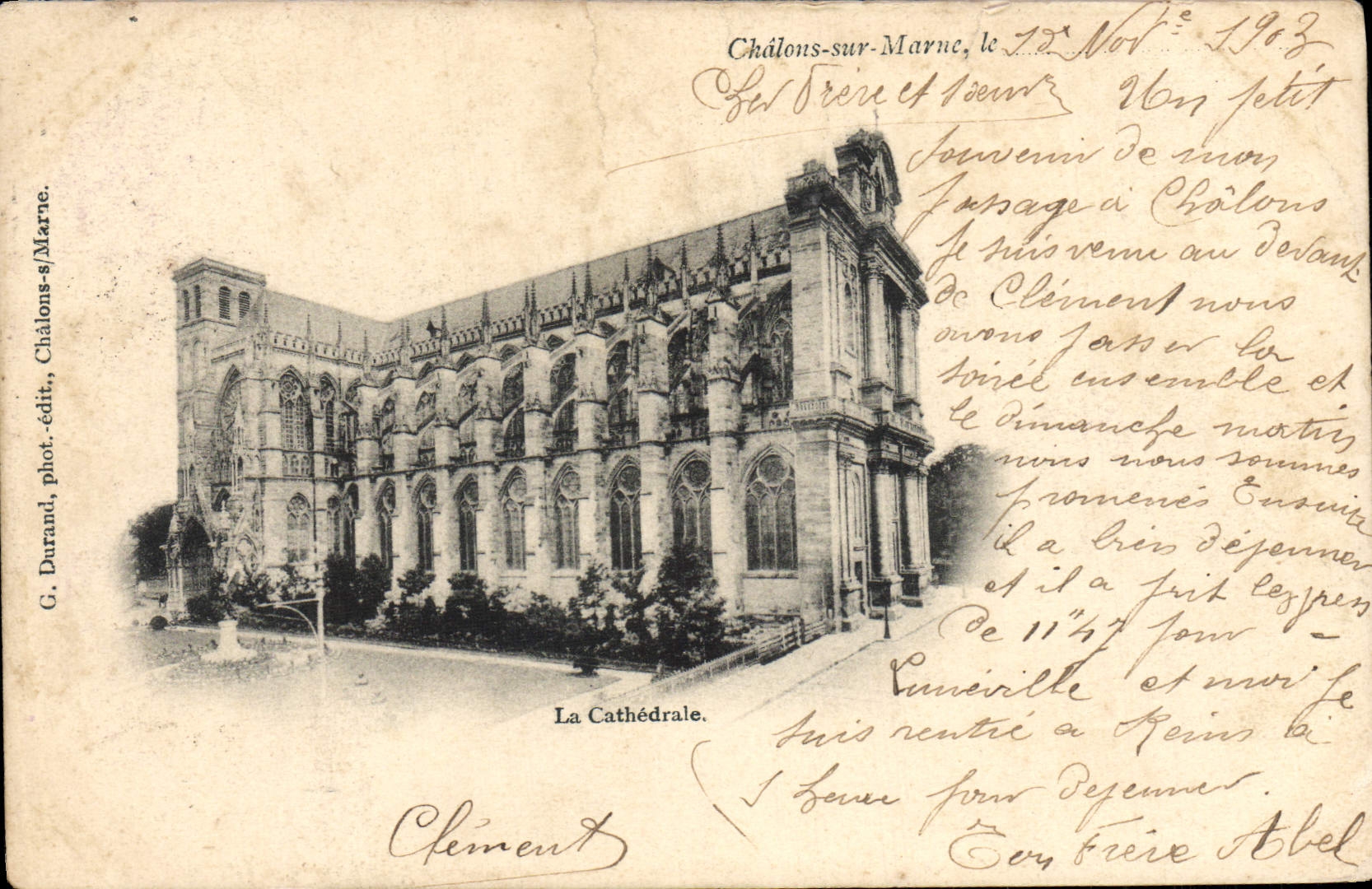 VINTAGE POSTCARD Trawl-nets on the Marne the cathedral