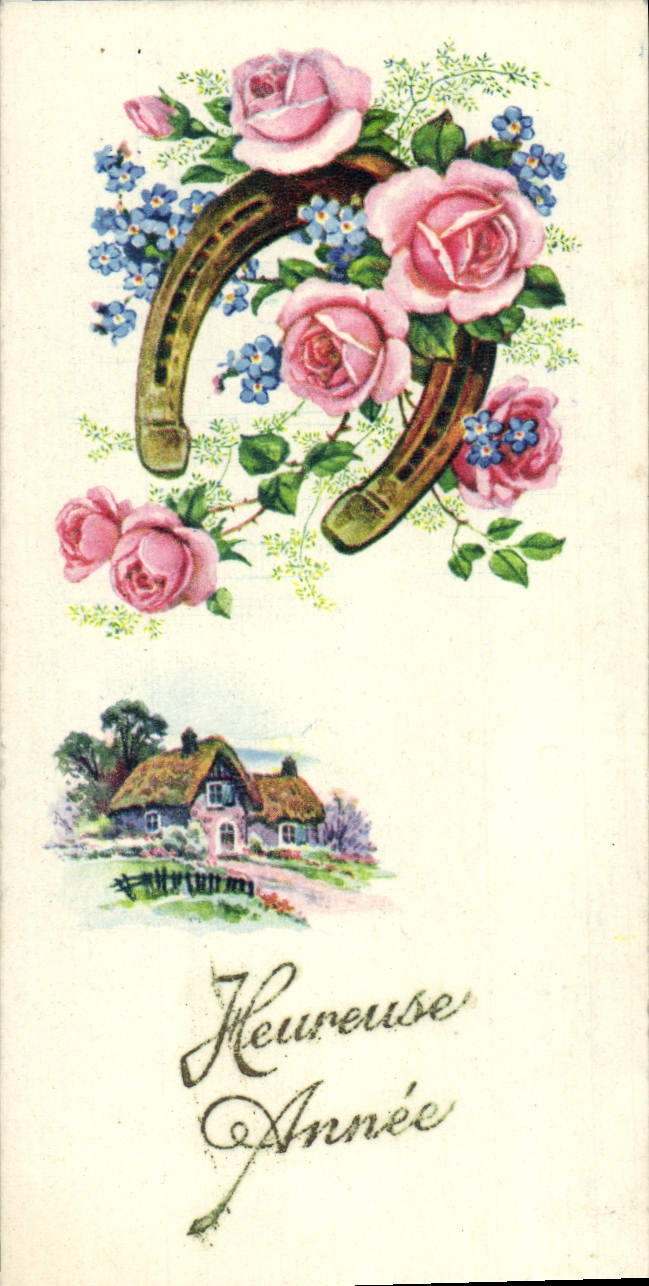 CPA Fantaisie Fleurs Fer a cheval