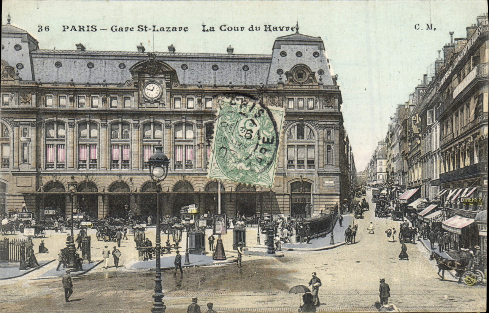 VINTAGE POSTCARD Paris Parks Holy Lazare the Court of Le Havre