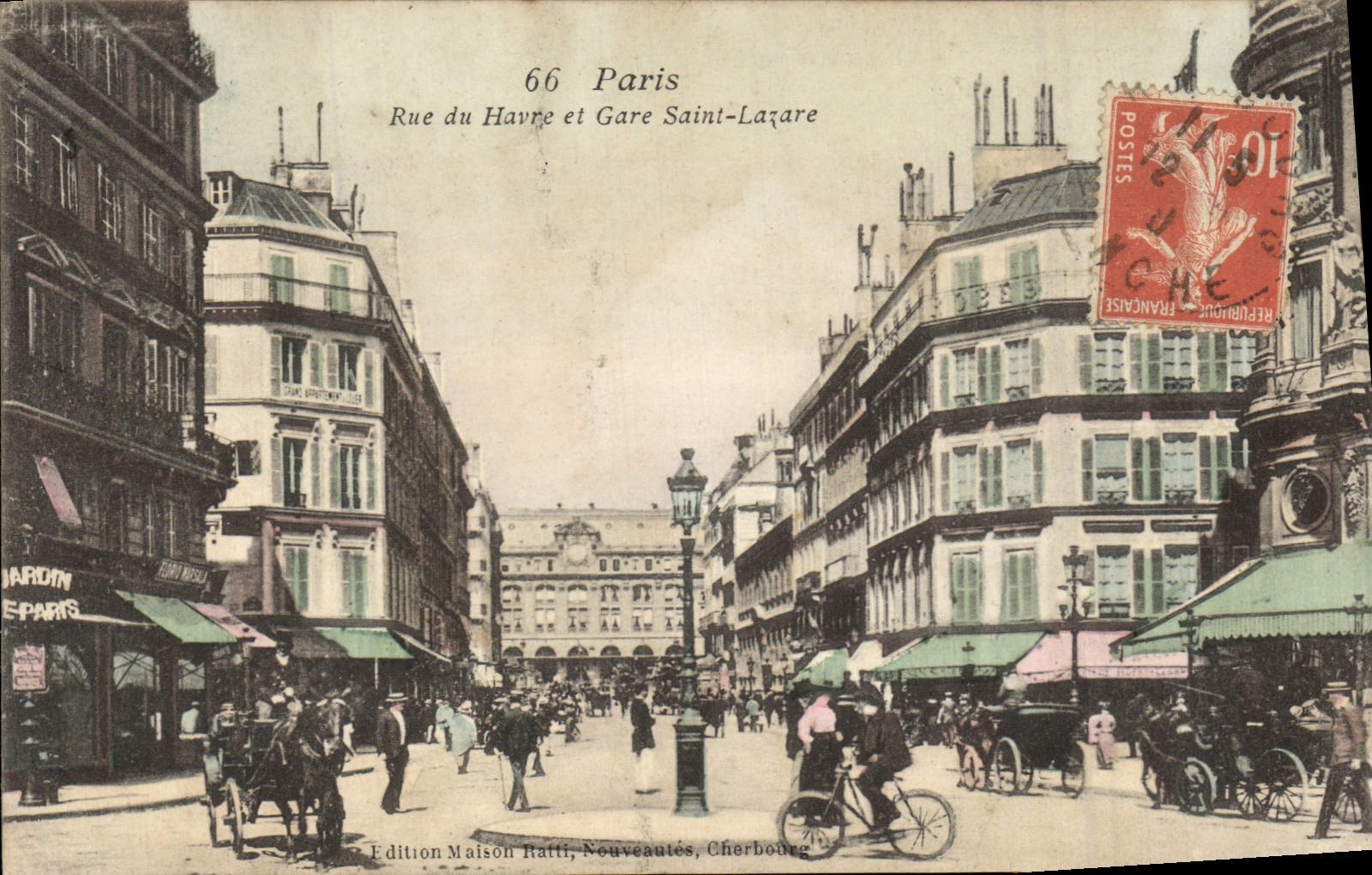 VINTAGE POSTCARD Paris Street of Holy Le Havre and Station Lazare