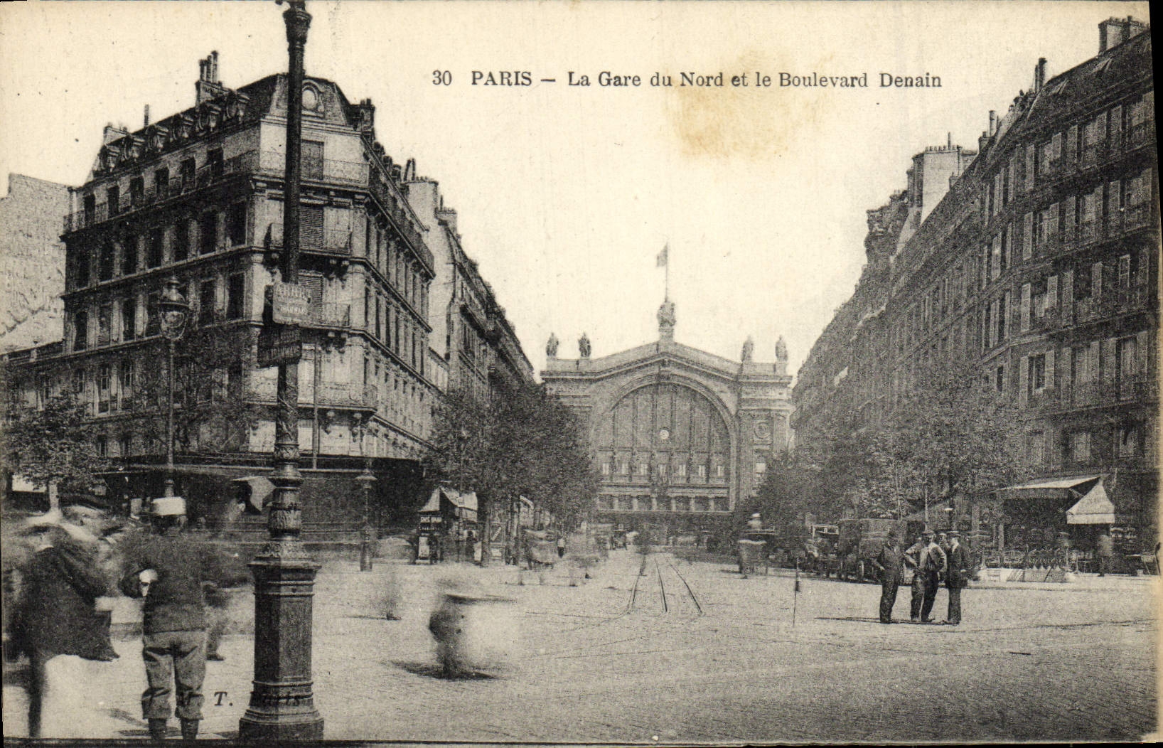 VINTAGE POSTCARD Paris Train station of North and the Denain Boulevard