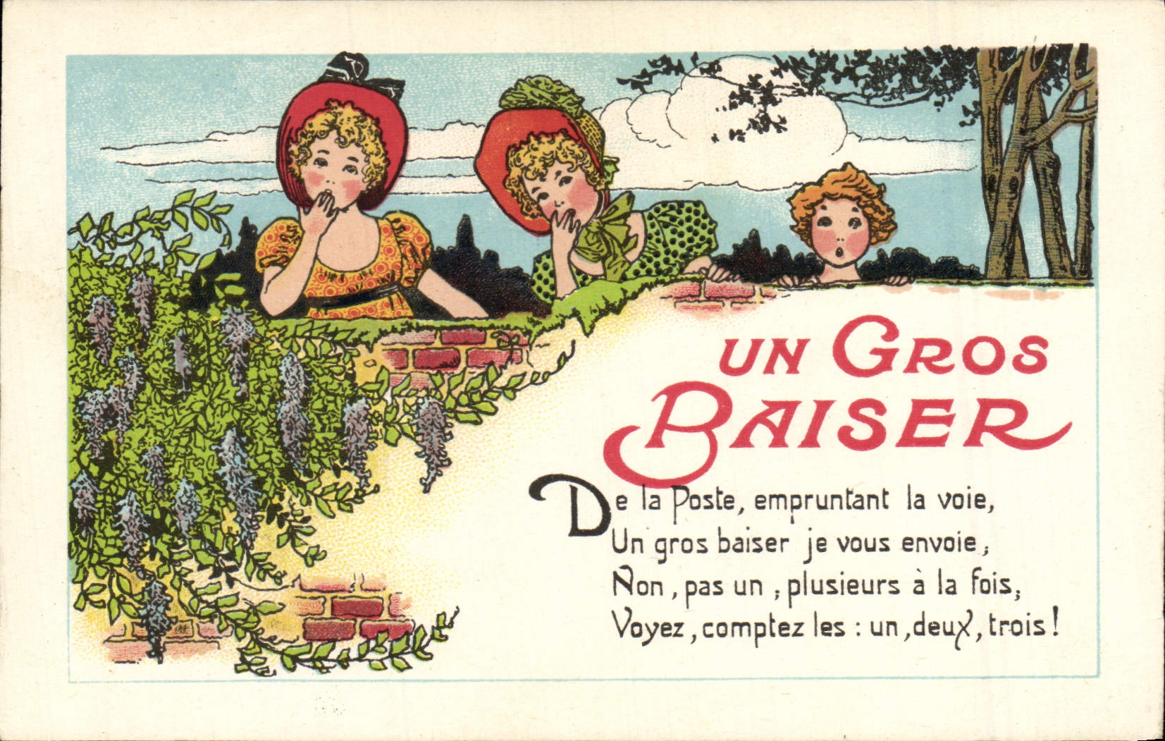 VINTAGE POSTCARD a Large Kiss Children