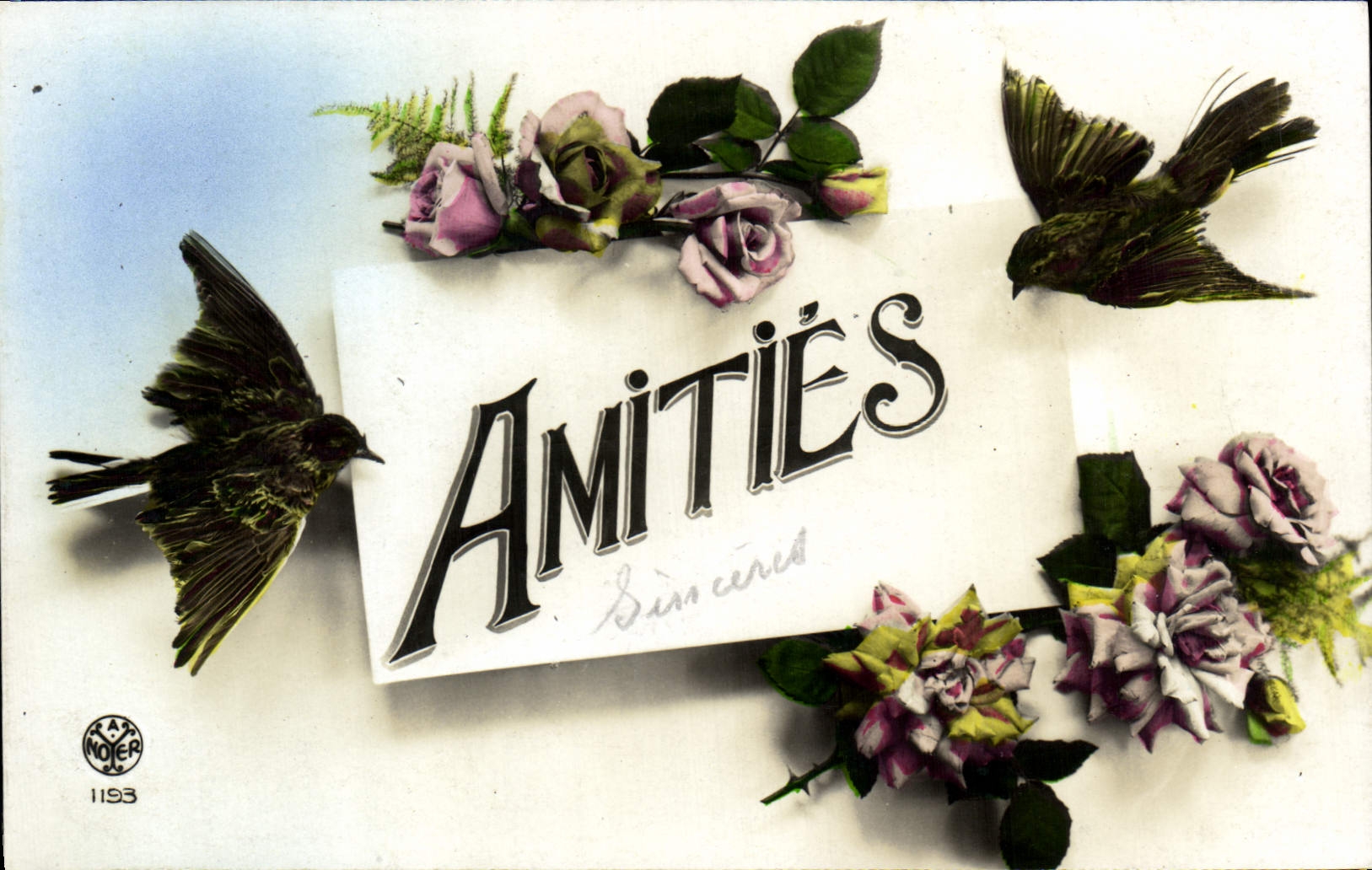 CPA Fantaisie Fleurs Oiseaux