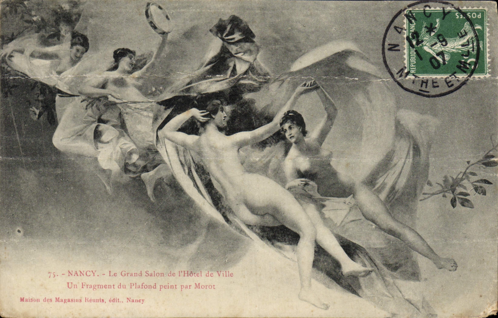 CPA Nancy Le Grand Salon de L'Hotel de Ville Un fragment du plafond peint par Morot